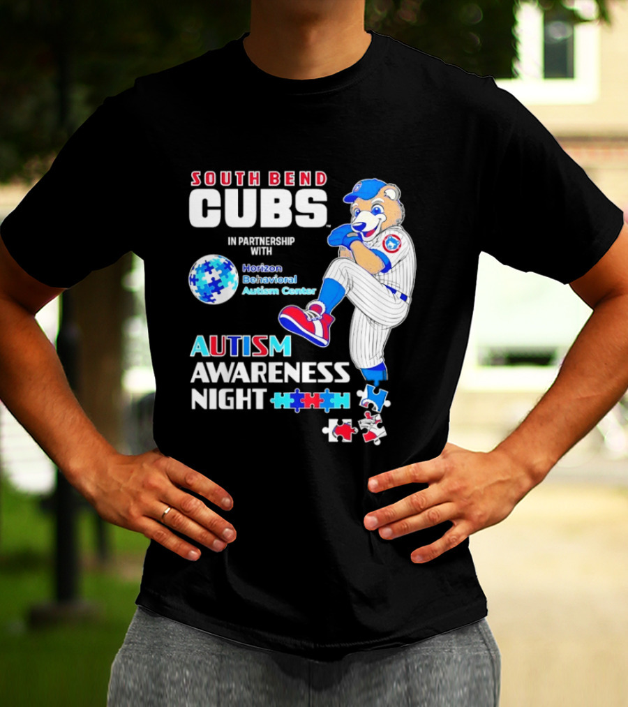 South Bend Cubs Autism Awareness Night Horizon Behavioral Autism Center Partnership T-Shirt