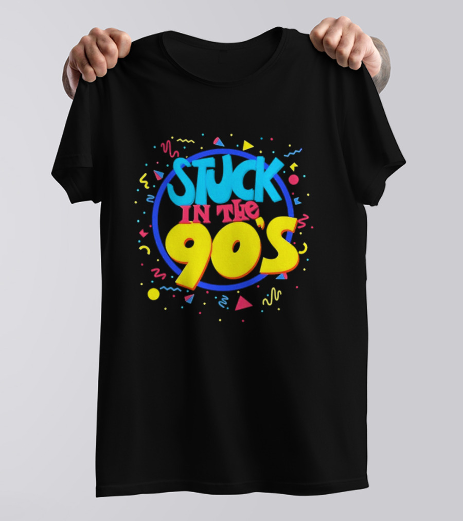 Stuck In The 90s Colorful Retro Vibes With Bold Typography And 90s T-Shirt