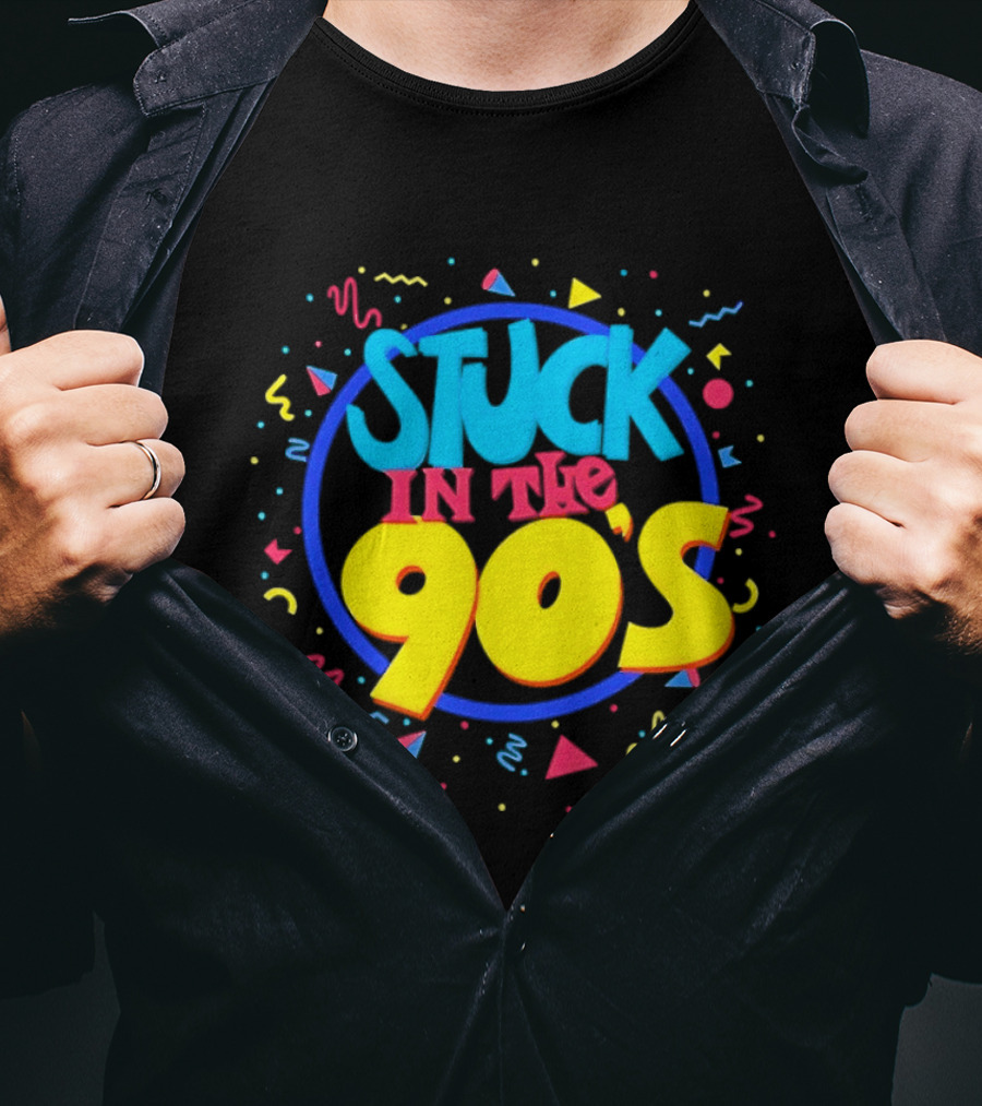 Stuck In The 90s Colorful Retro Vibes With Bold Typography And 90s T-Shirt