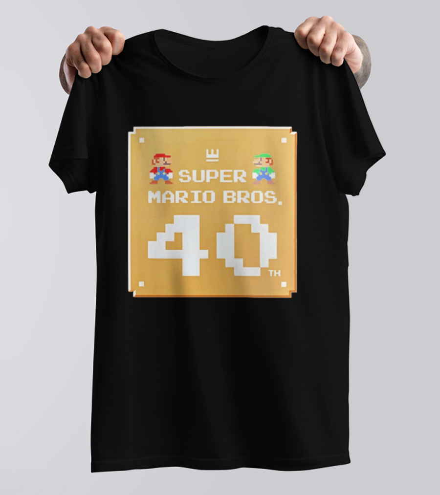 Super Mario Bros 40th Anniversary Mario Luigi Pixel T-Shirt