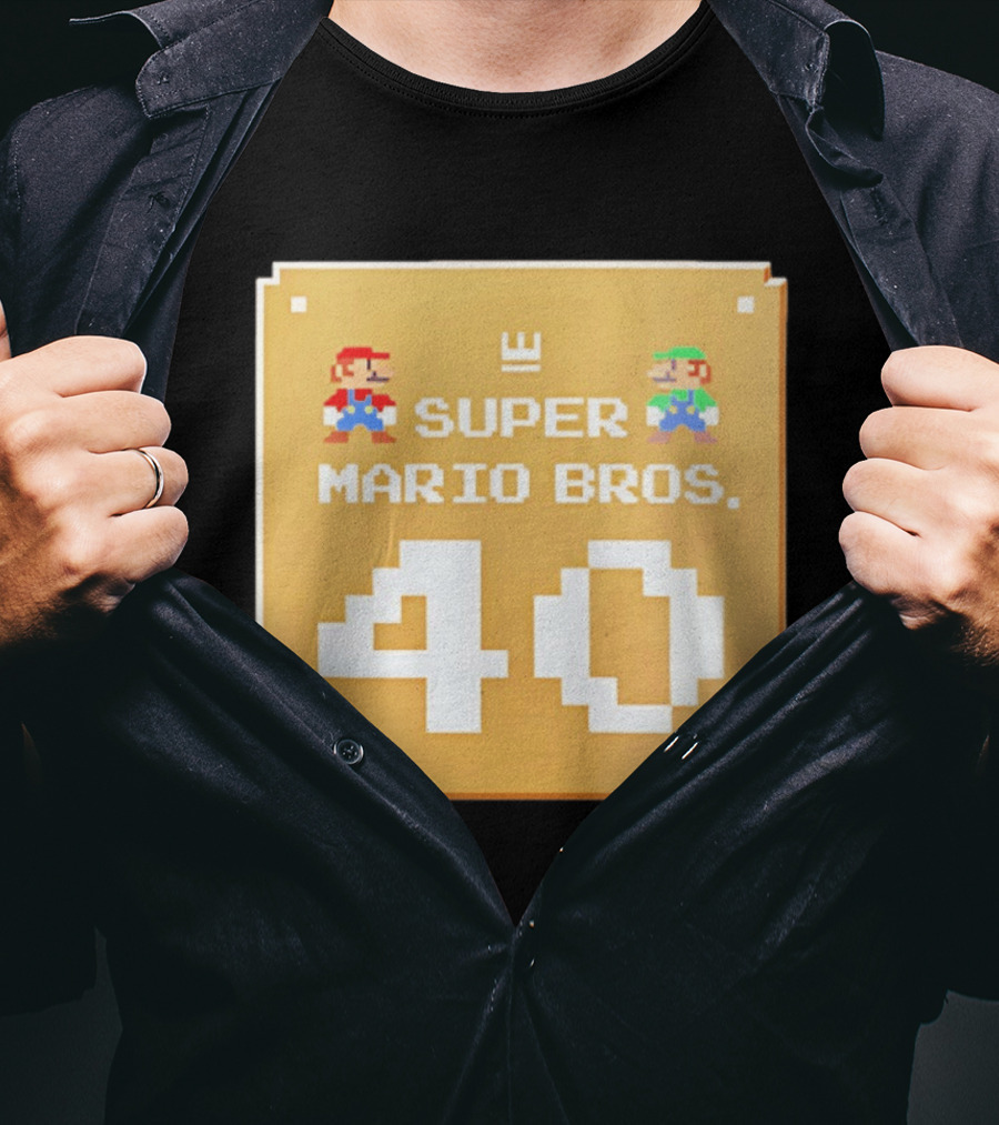 Super Mario Bros 40th Anniversary Mario Luigi Pixel T-Shirt