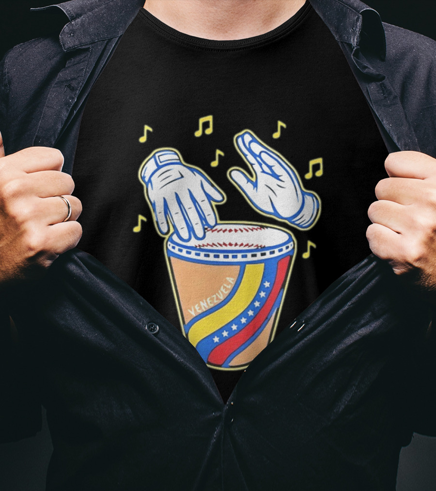 Venezuela Baseball Drum With Music Notes And Gloves T-Shirt