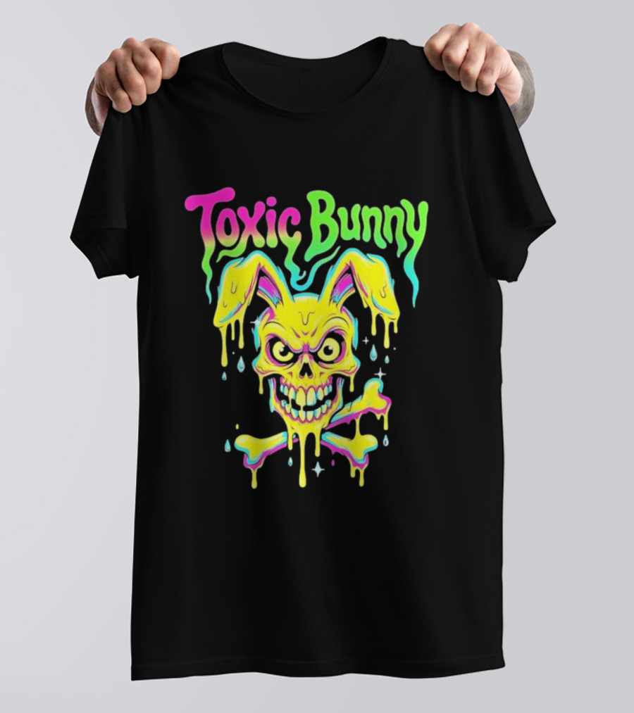 Toxic Bunny Dripping Skull Crossbones Neon T-Shirt