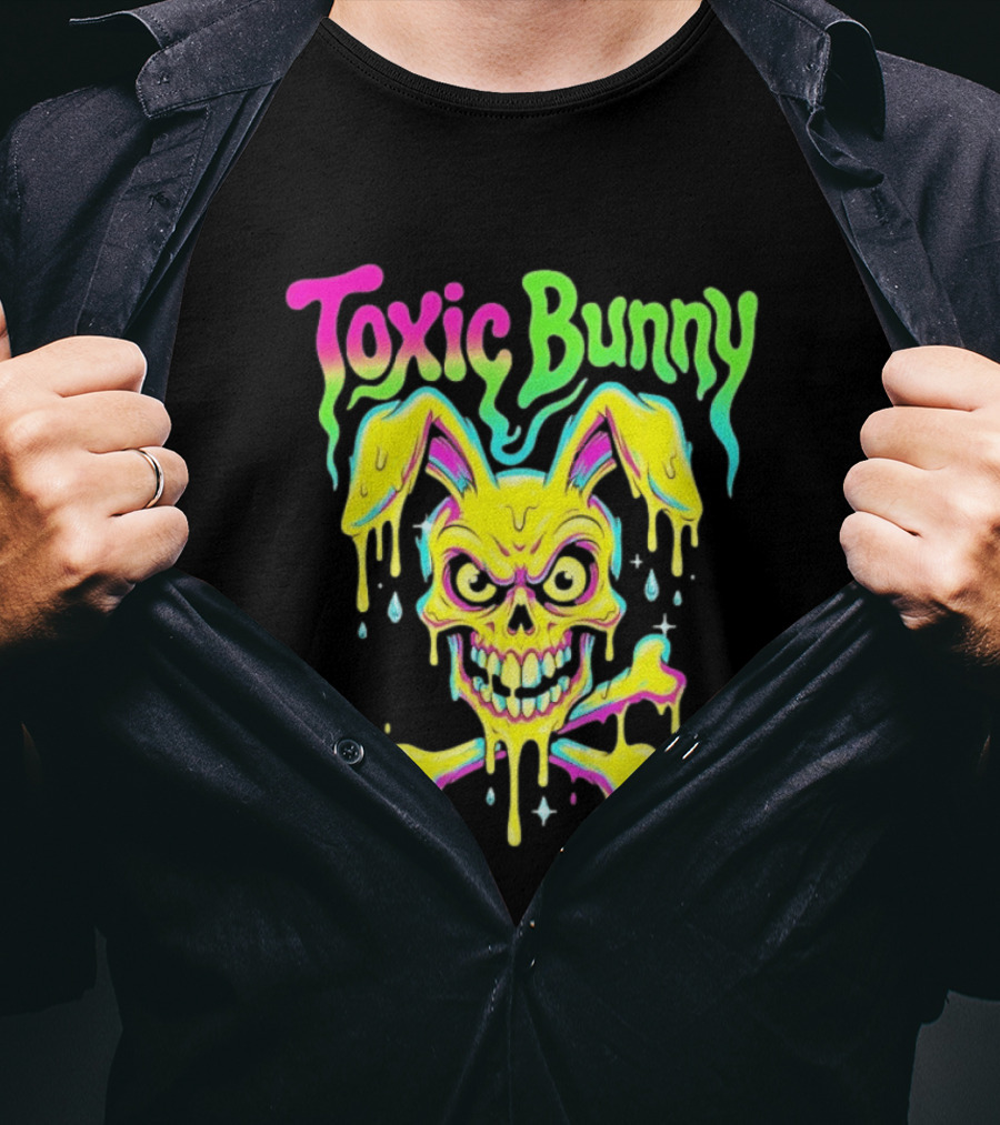 Toxic Bunny Dripping Skull Crossbones Neon T-Shirt