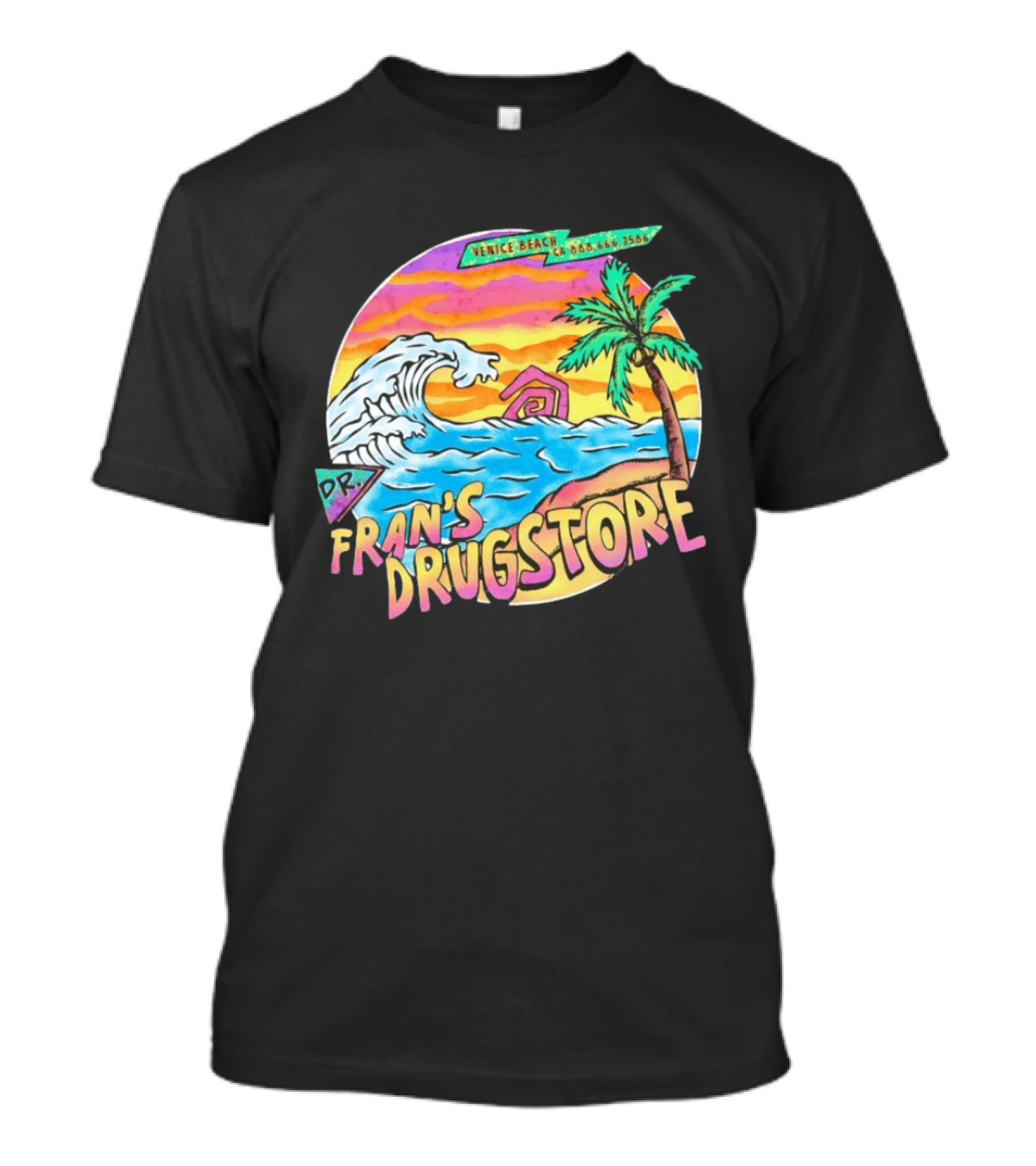 Venice Beach Dr. Fran's Drugstore Surf Wave Tropical Scene T-Shirt