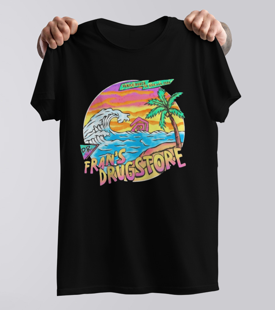 Venice Beach Dr. Fran's Drugstore Surf Wave Tropical Scene T-Shirt