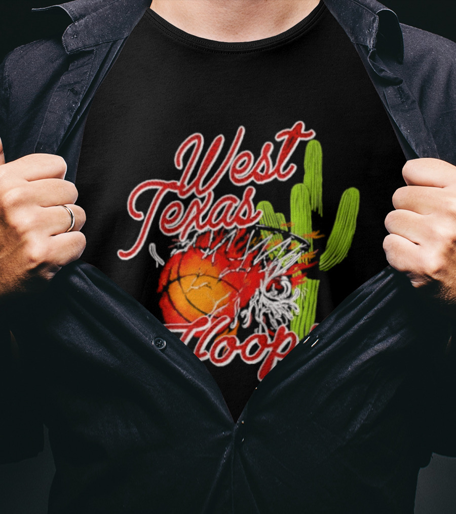 West Texas Hoops Flaming Basketball Desert Cactus Texas T-Shirt