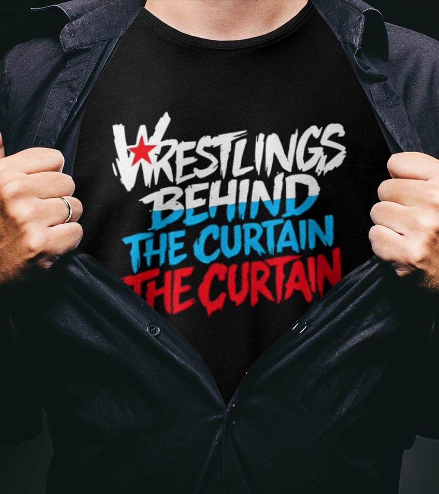 Wrestlings Behind The Curtain Star Logo Blue Red T-Shirt