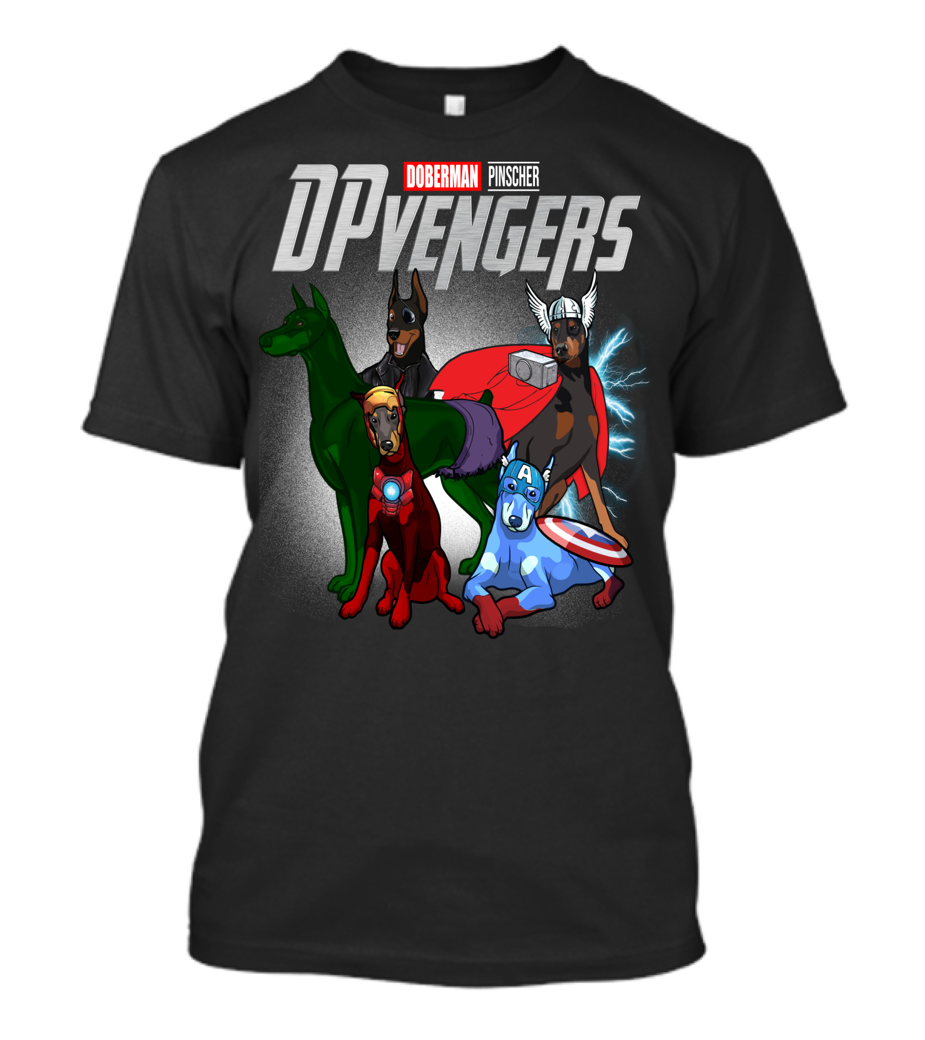 Doberman Pinscher DPvengers Superhero Dogs T-Shirt