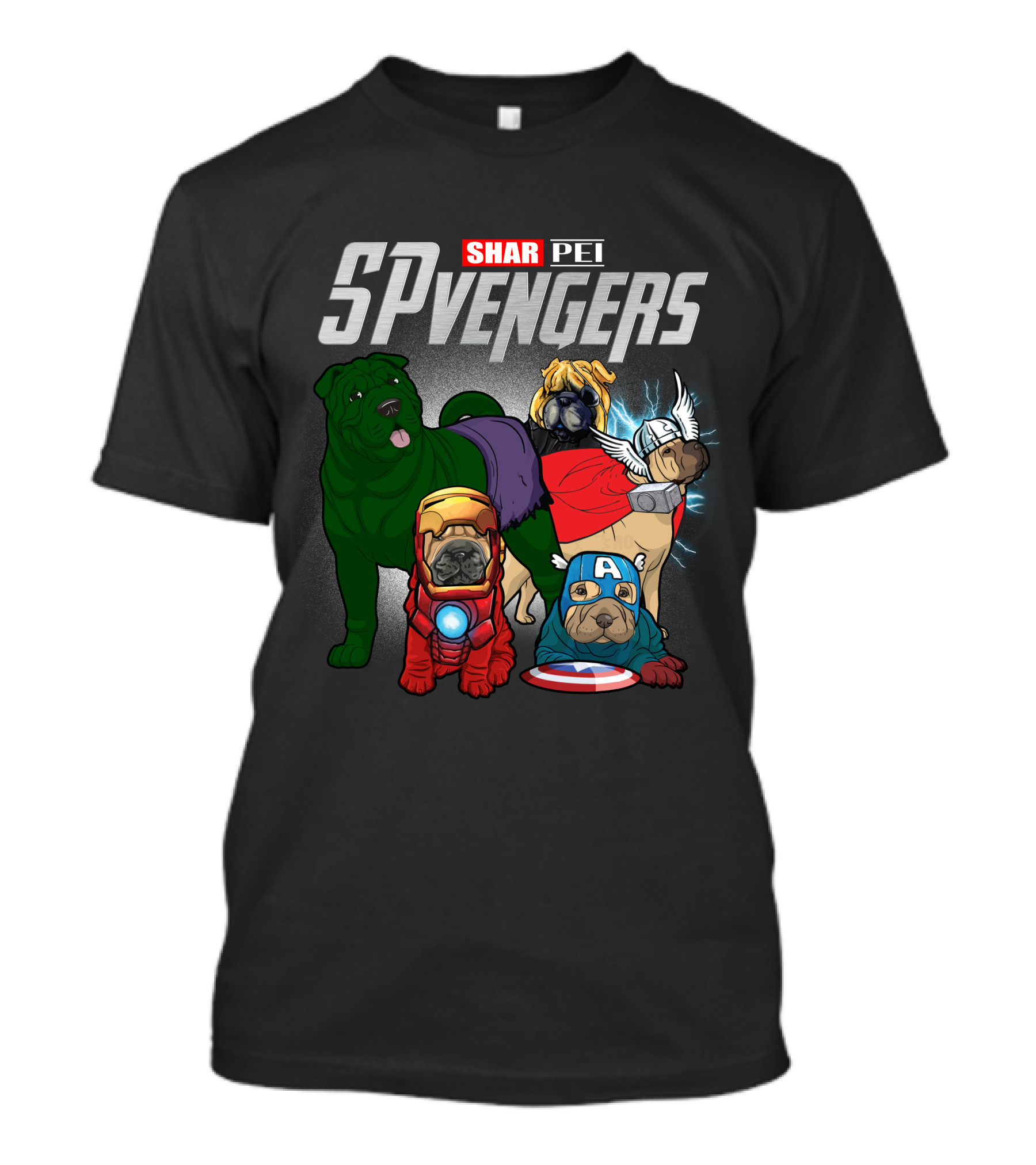 Shar Pei SPvengers Avengers Dog Parody Pug Superheroes T-Shirt