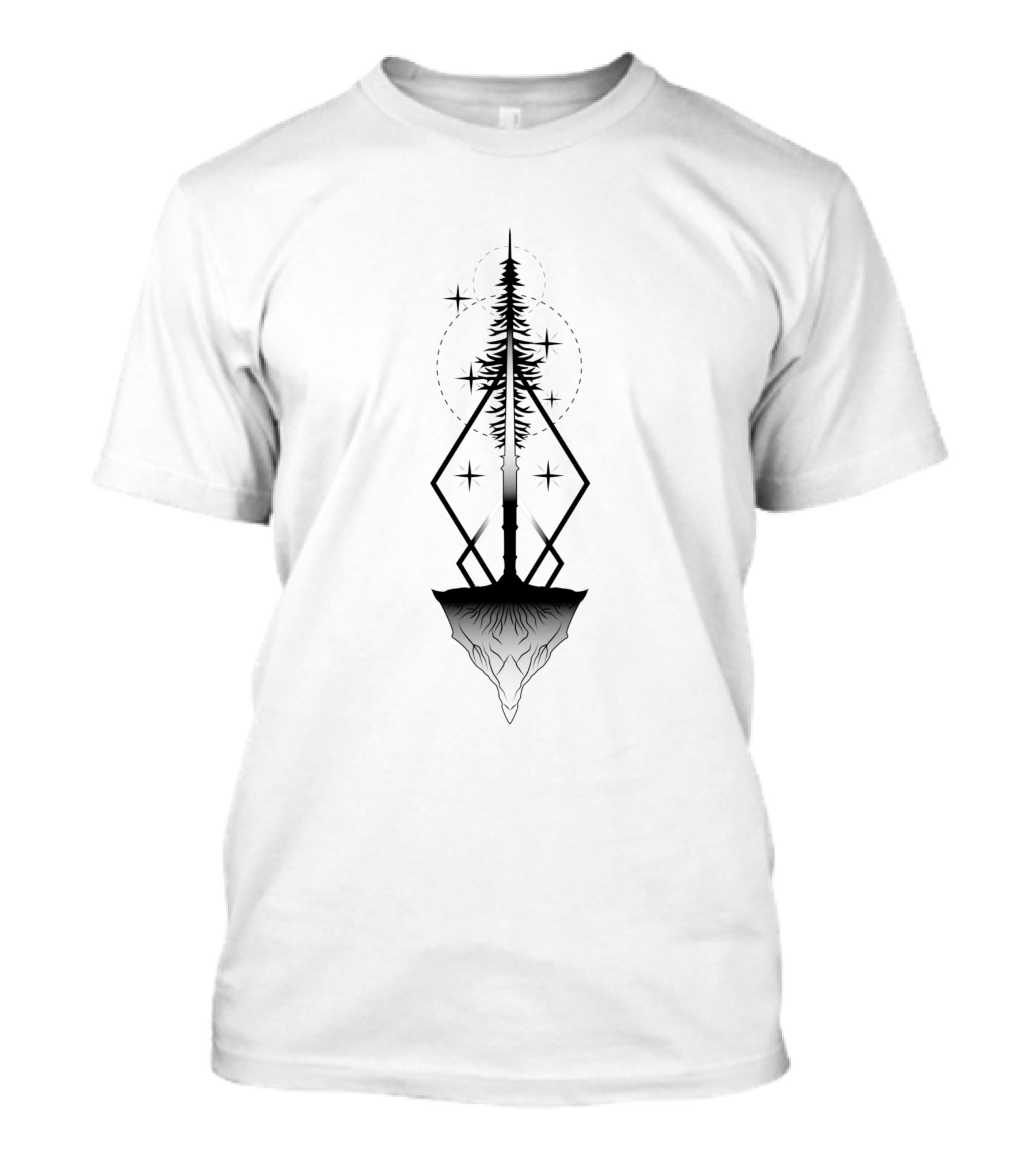 Ascension 384095 Floating Geometric Tree With Stars And Roots T-Shirt