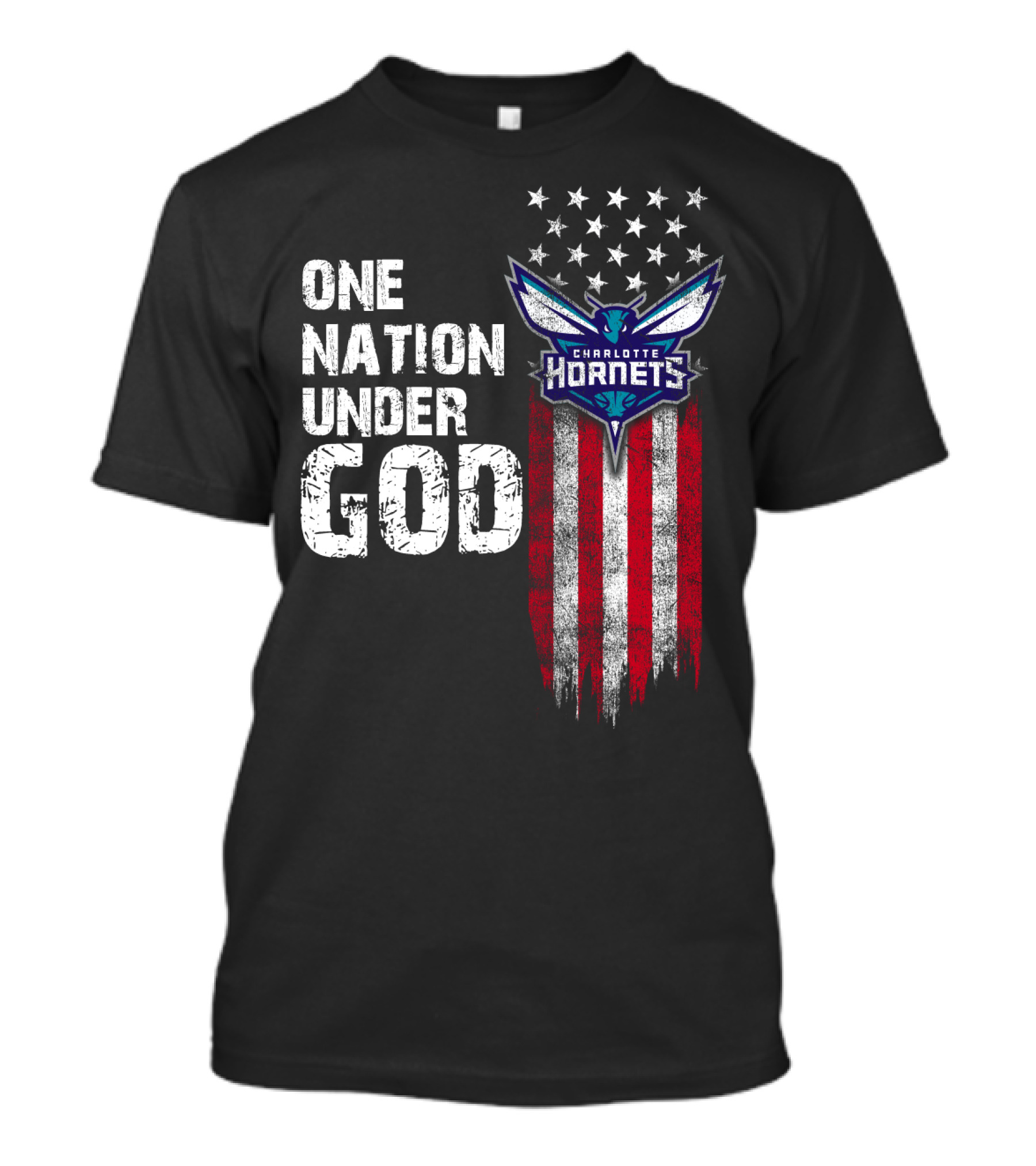 One Nation Under God Charlotte Hornets Stars Stripes T-Shirt