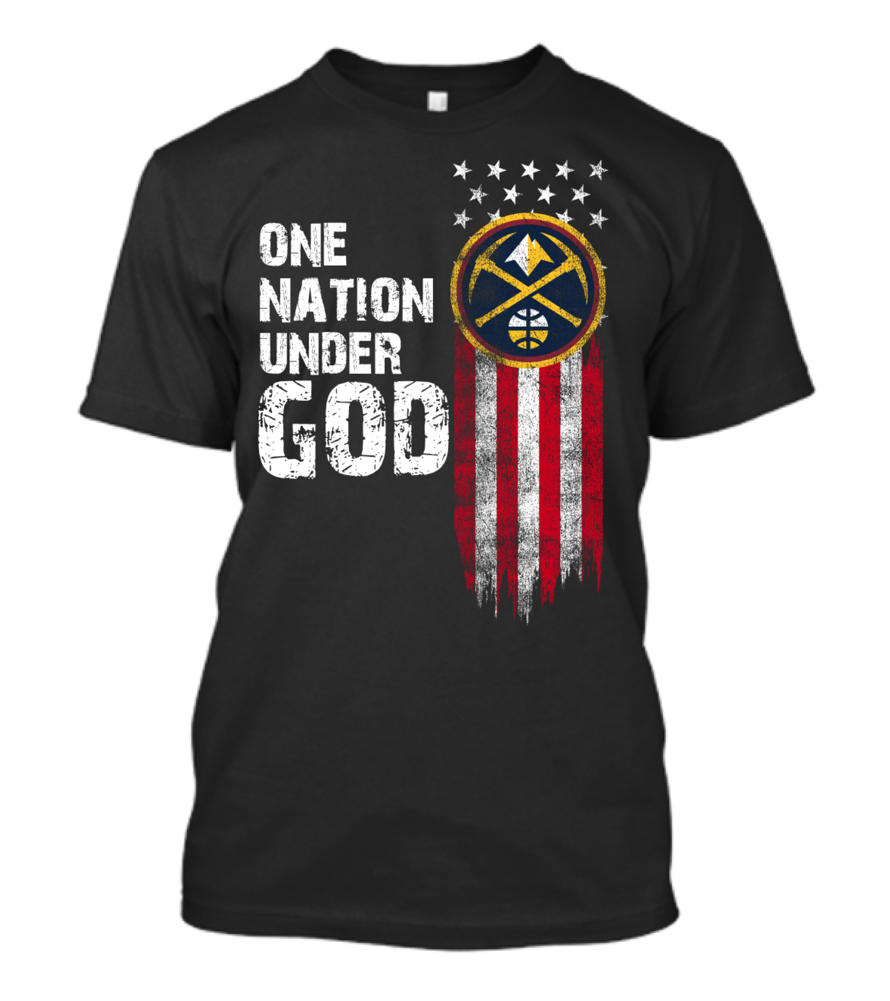 One Nation Under God Denver Nuggets Logo Flag Stars T-Shirt