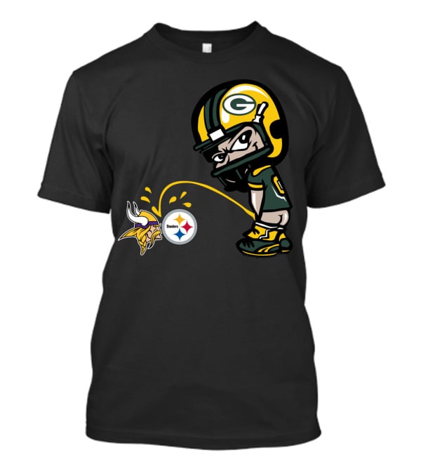 Green Bay Packers Rivalry Humor With Vikings And Steelers Logos T-Shirt