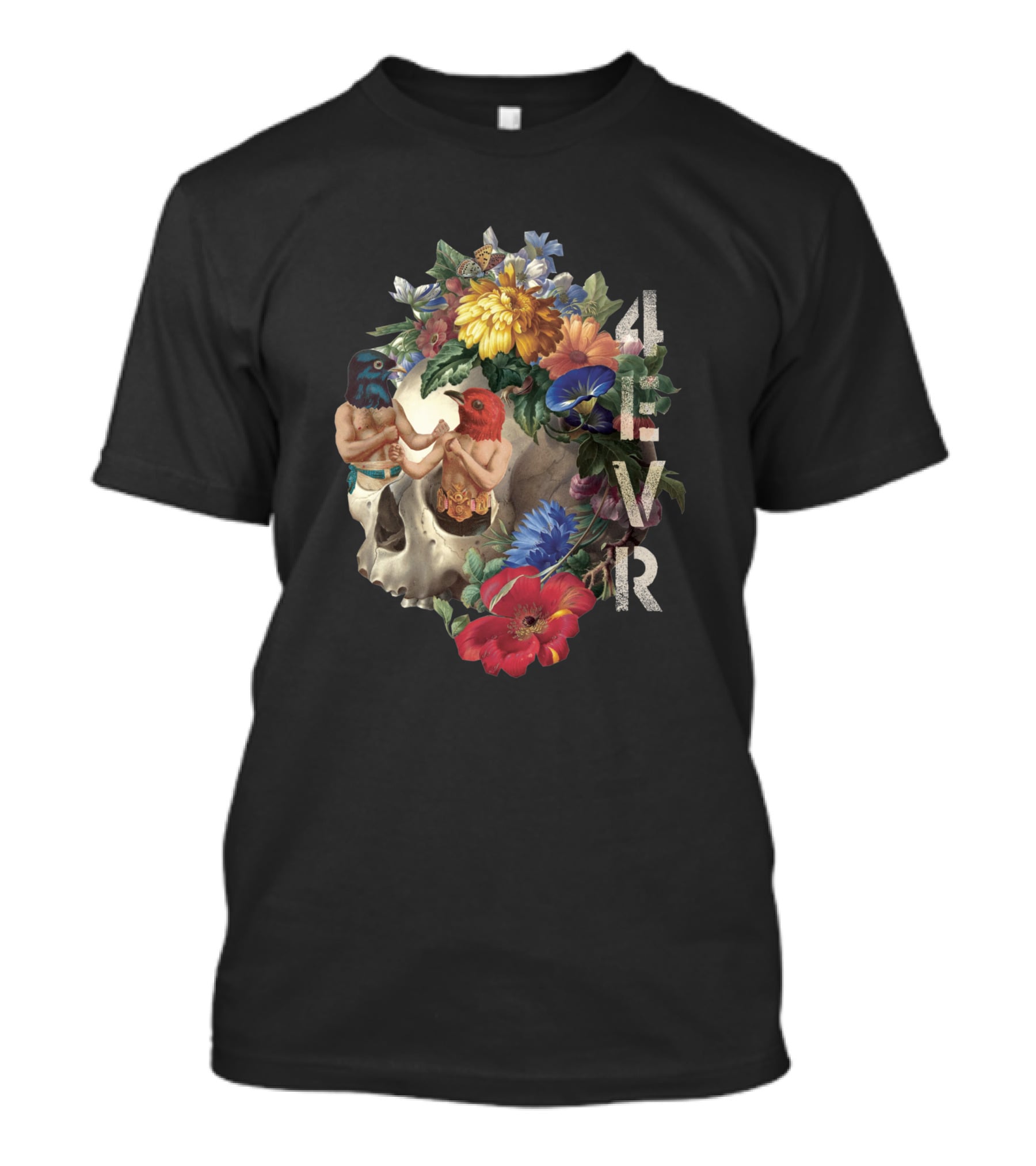 4Evr Skull Floral Bird Mask Art 1481945 T-Shirt