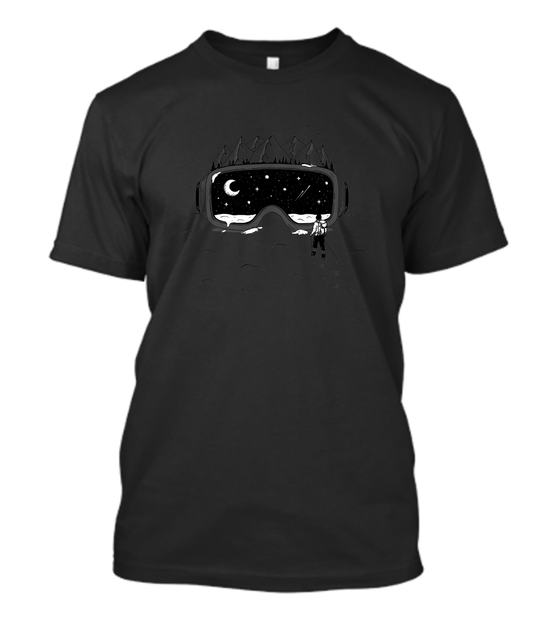 Adventure Awaits Night Sky Goggle Reflection Moon Stars Forest Explorer T-Shirt