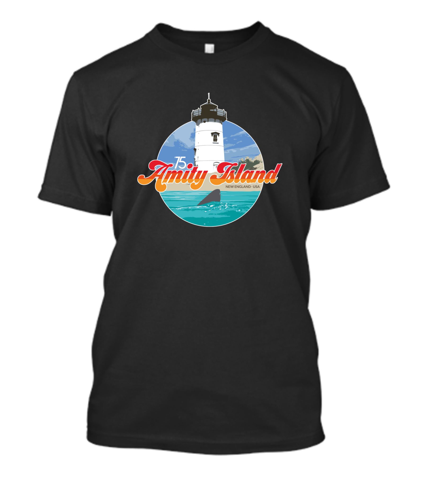 Amity Island 75 New England USA Lighthouse Ocean Scene T-Shirt