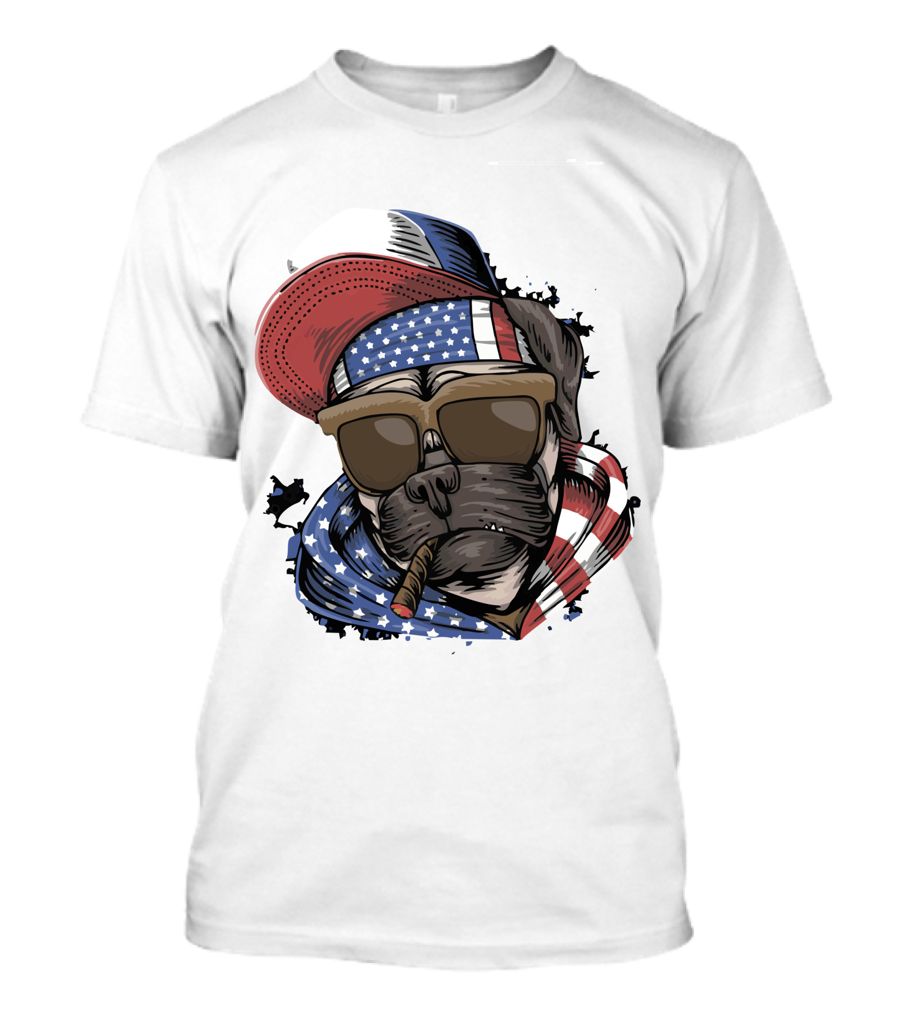 Pit Bull Boss American Flag Sunglasses Bandana Cigar Cool Dog T-Shirt