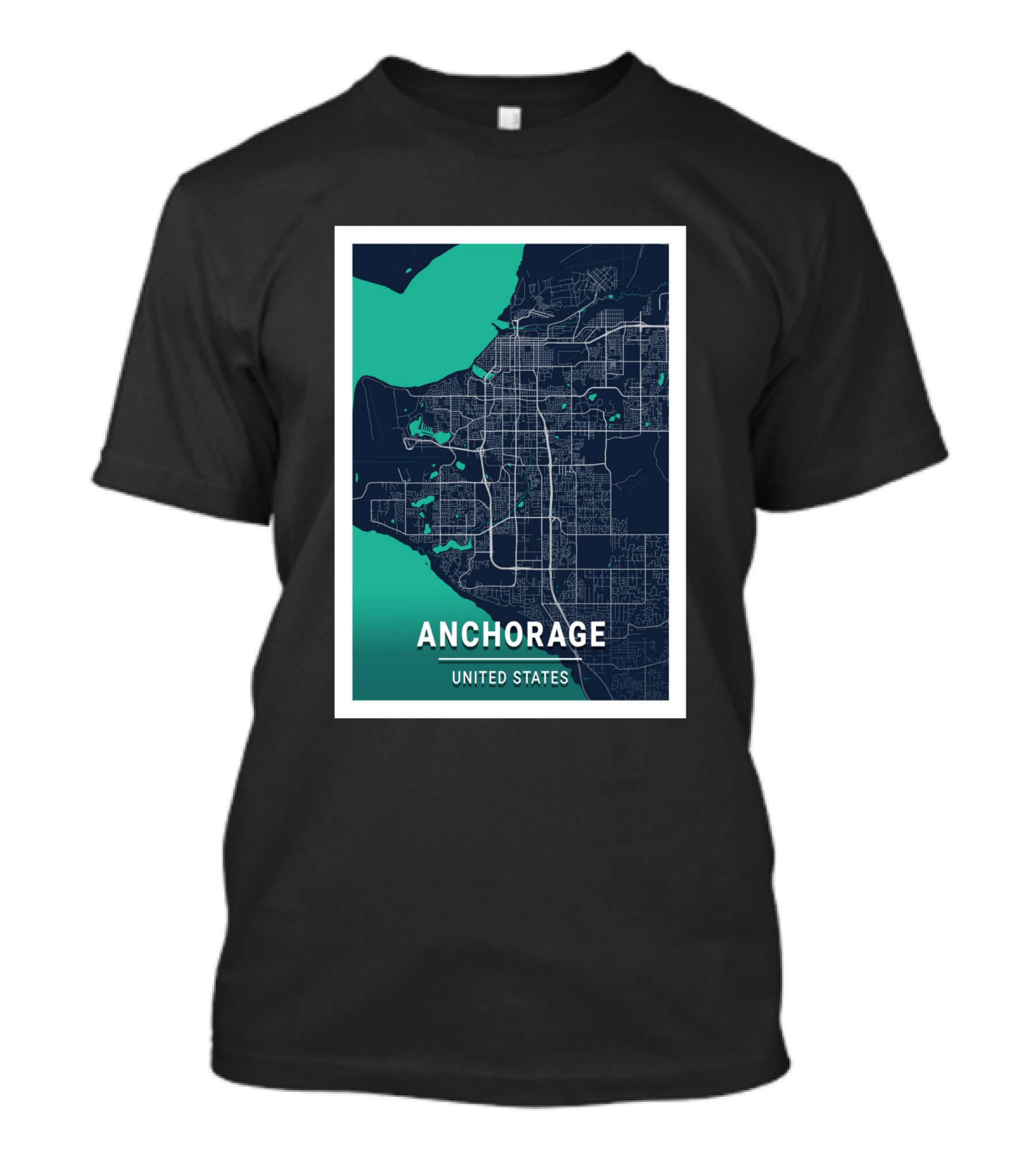 Anchorage United States Blue Dark City Map T-Shirt