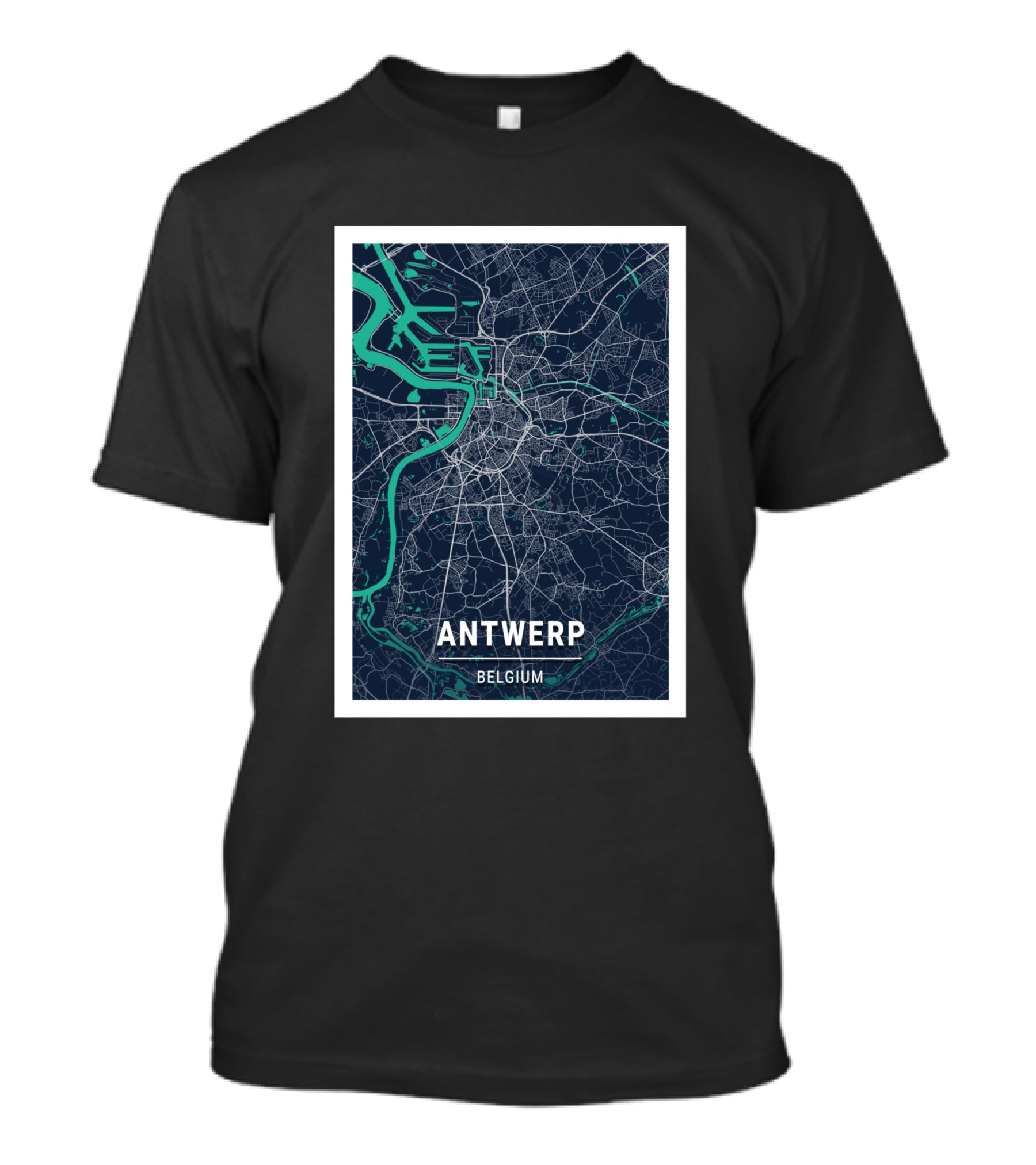 Antwerp Belgium Blue Dark City Map Street Details 1730196 T-Shirt