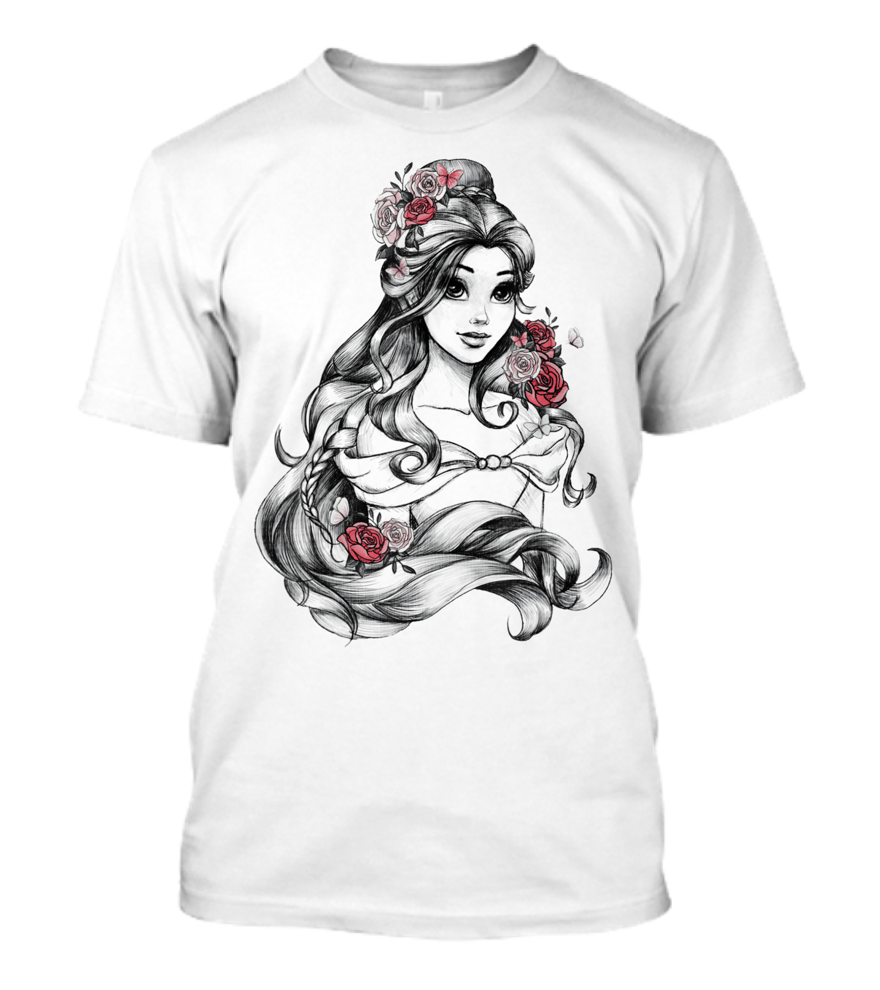 Beast Belle Rose Sketch Floral Hair T-Shirt