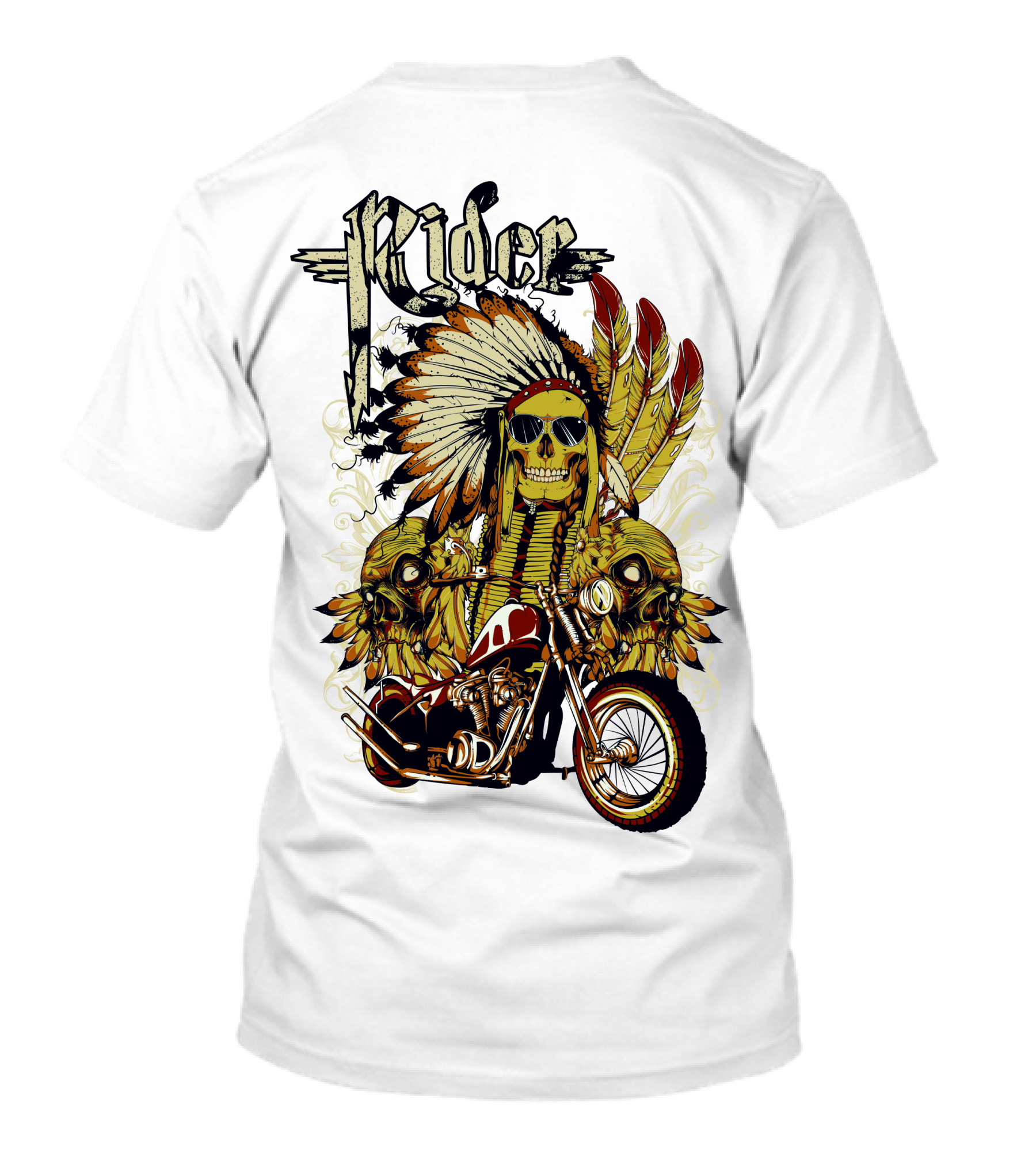 Rider Skull Motorcycle Eagle Feathers Tribal Helmet T-Shirt