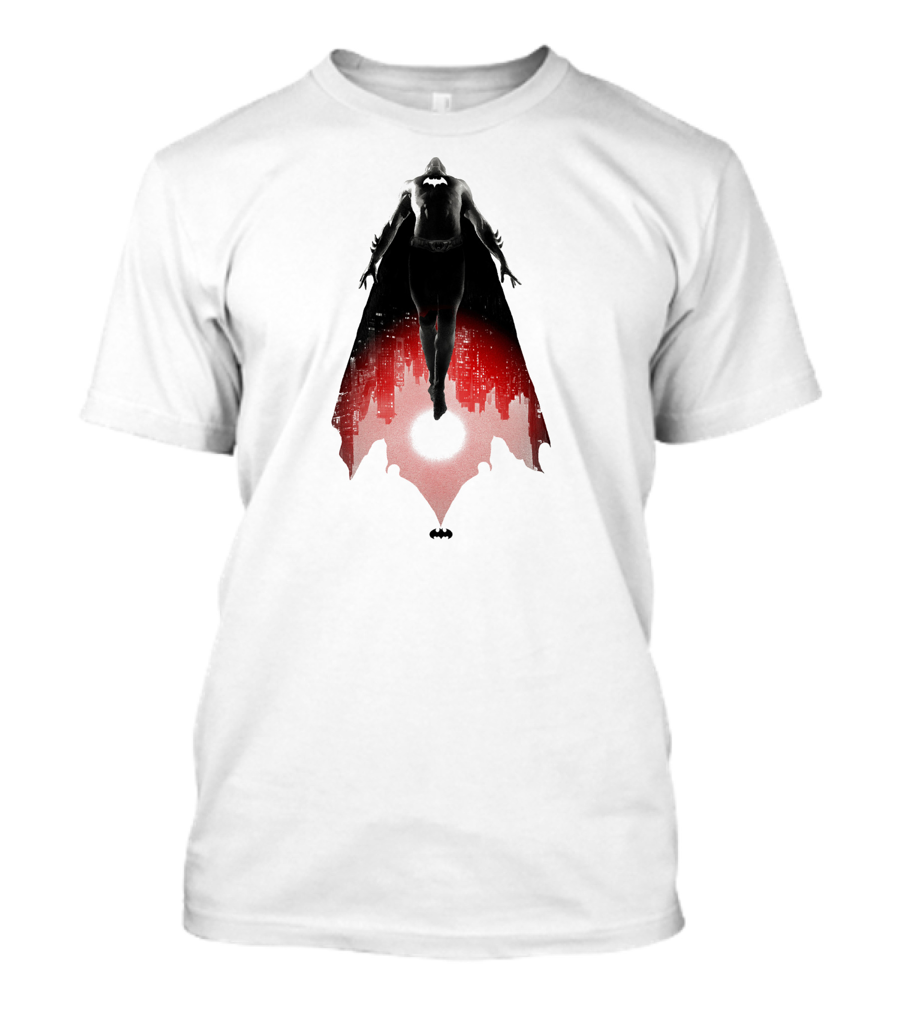 Batman Rising Over Gotham City Silhouette Red And Black T-Shirt