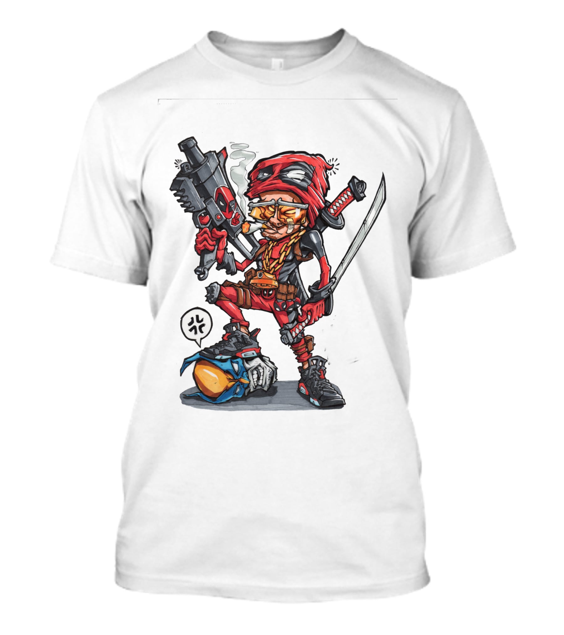 Ninja Animation Cartoon Warrior With Sword And Gun T-Shirt