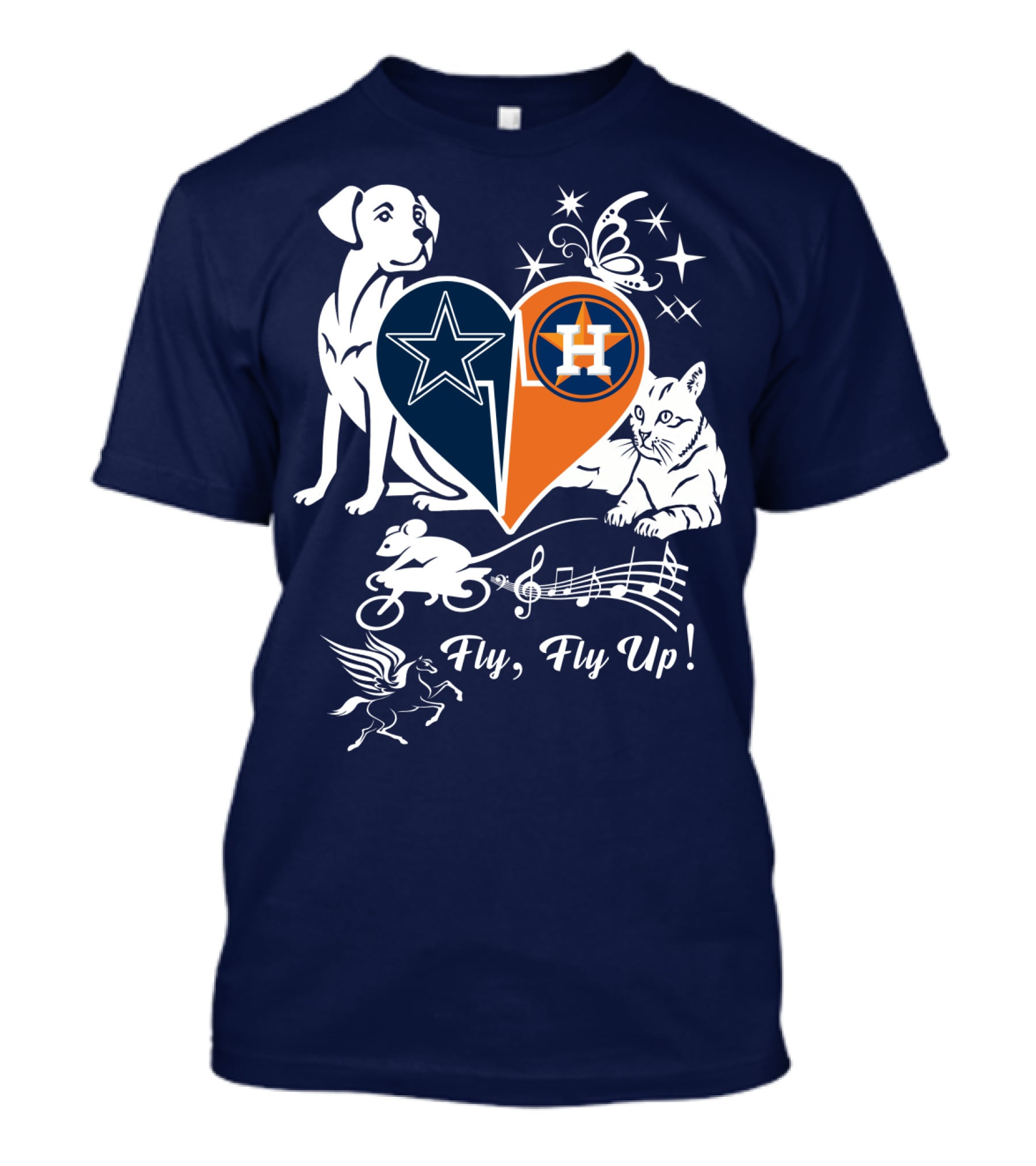 Cowboys Astros Heart Fly Fly Up Music Stars Butterfly Pegasus Dog Cat Mouse T-Shirt