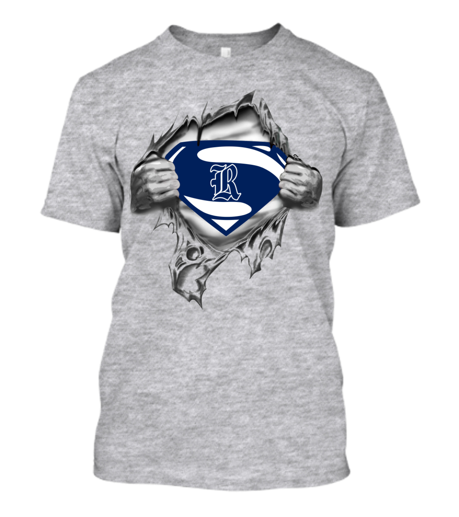 Rice Owls Superhero Shield Logo With Torn Metal Effect T-Shirt