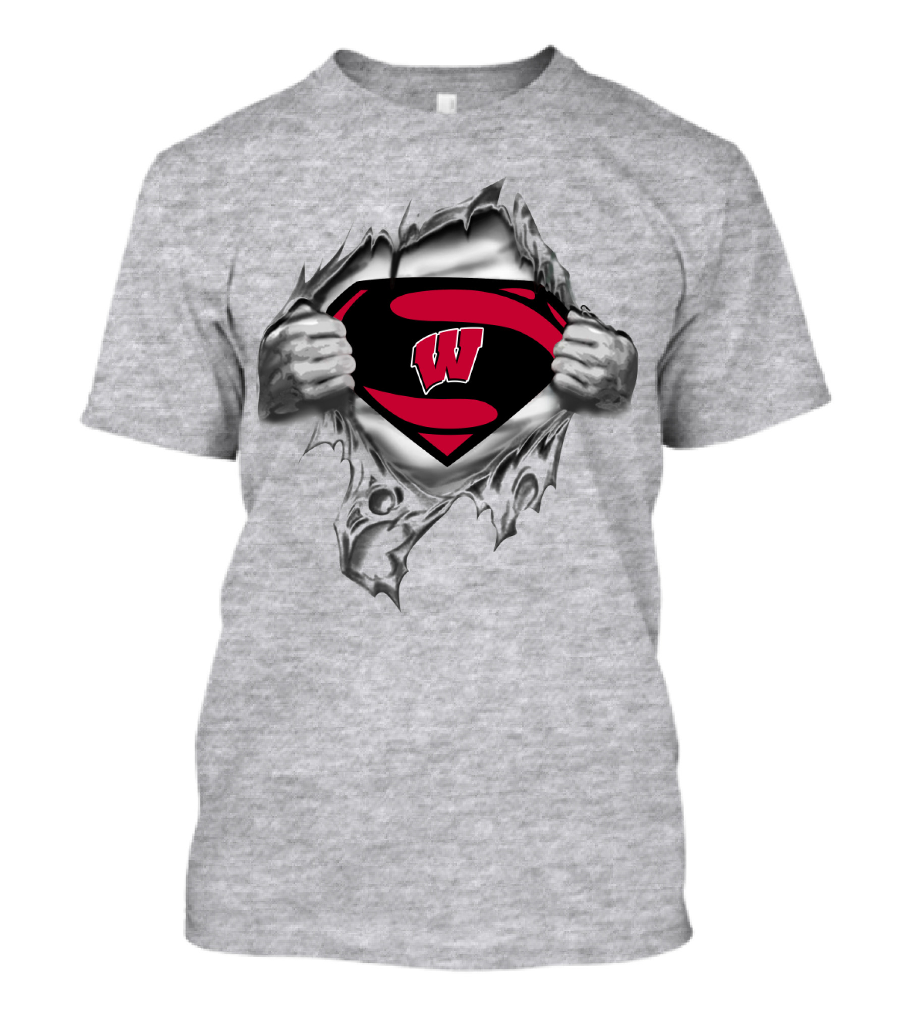 Wisconsin Badgers Superman Logo Ripped Chest T-Shirt