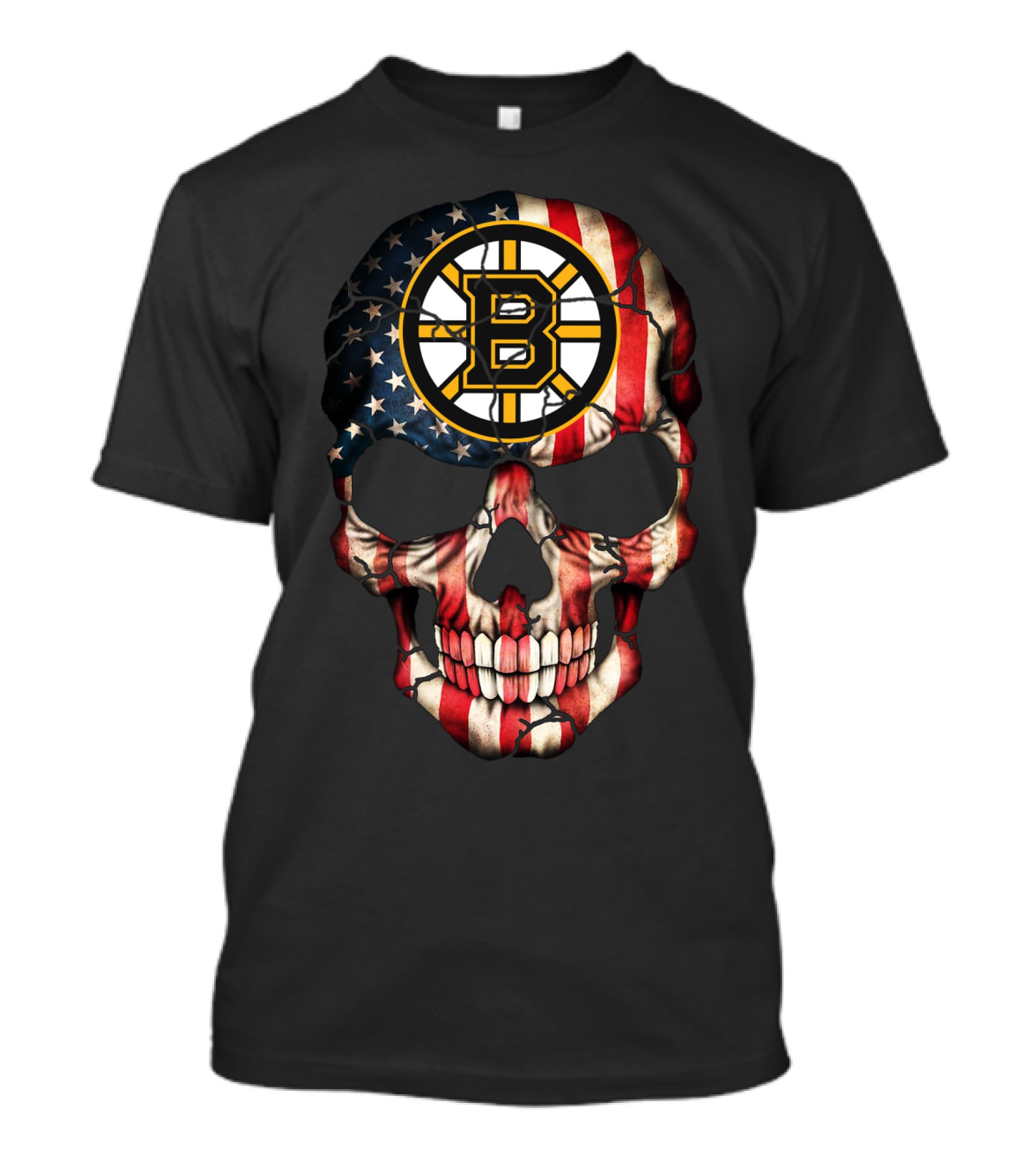 Boston Bruins American Flag Skull T-Shirt