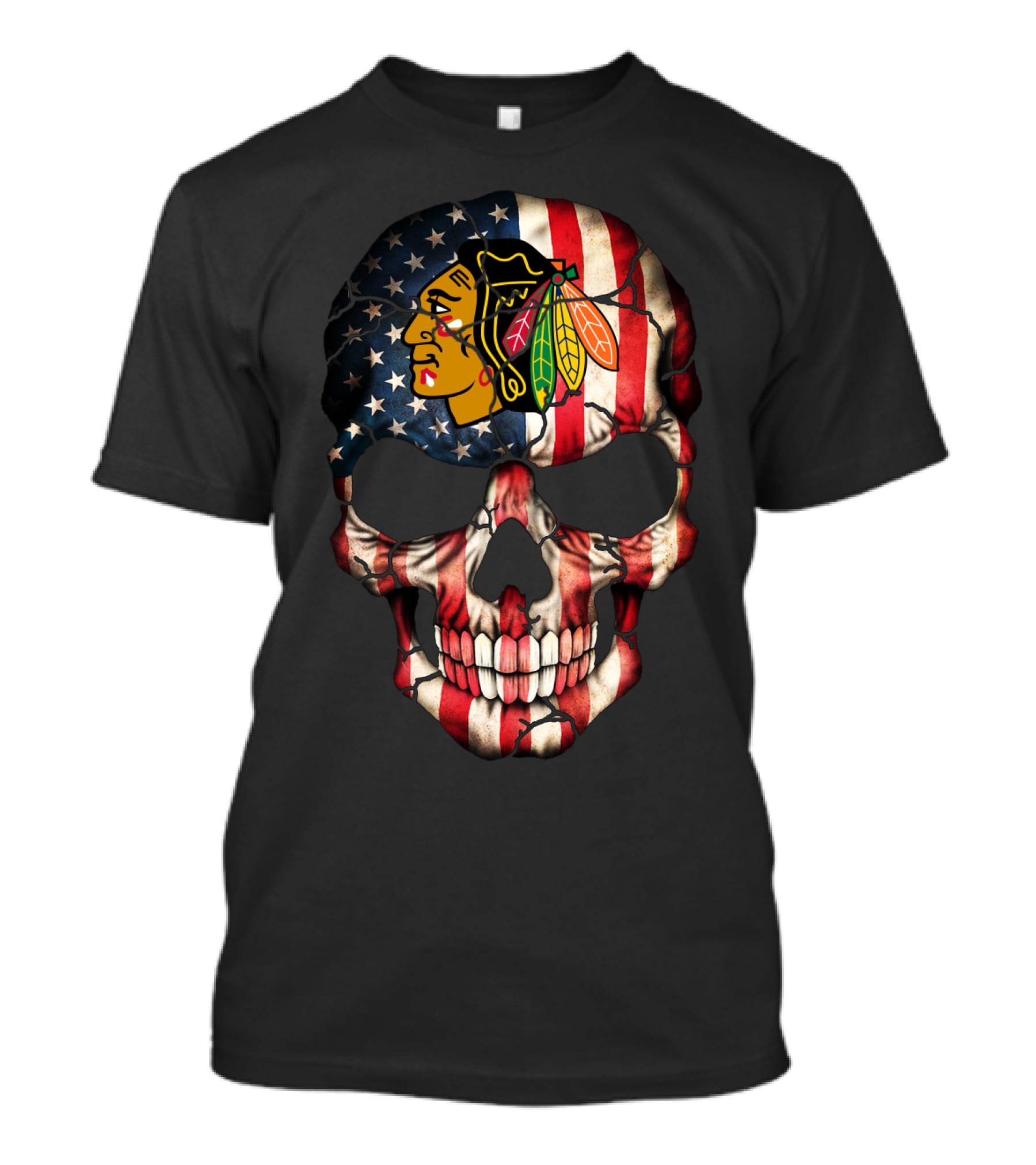 Chicago Blackhawks Skull American Flag T-Shirt