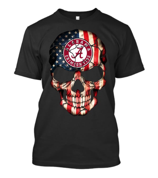 Alabama Crimson Tide Skull American Flag Style T-Shirt