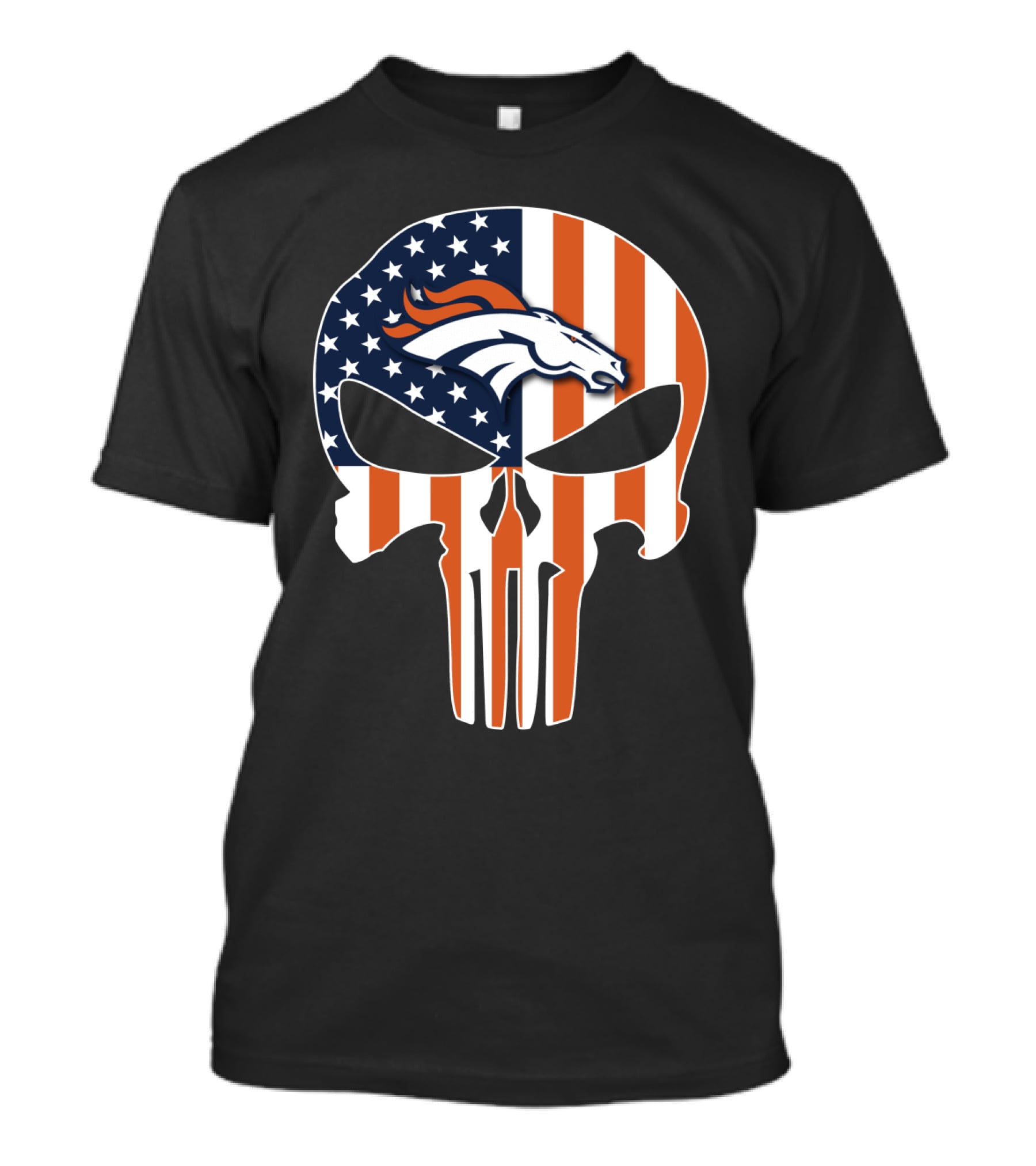 Broncos Punisher American Flag Skull T-Shirt
