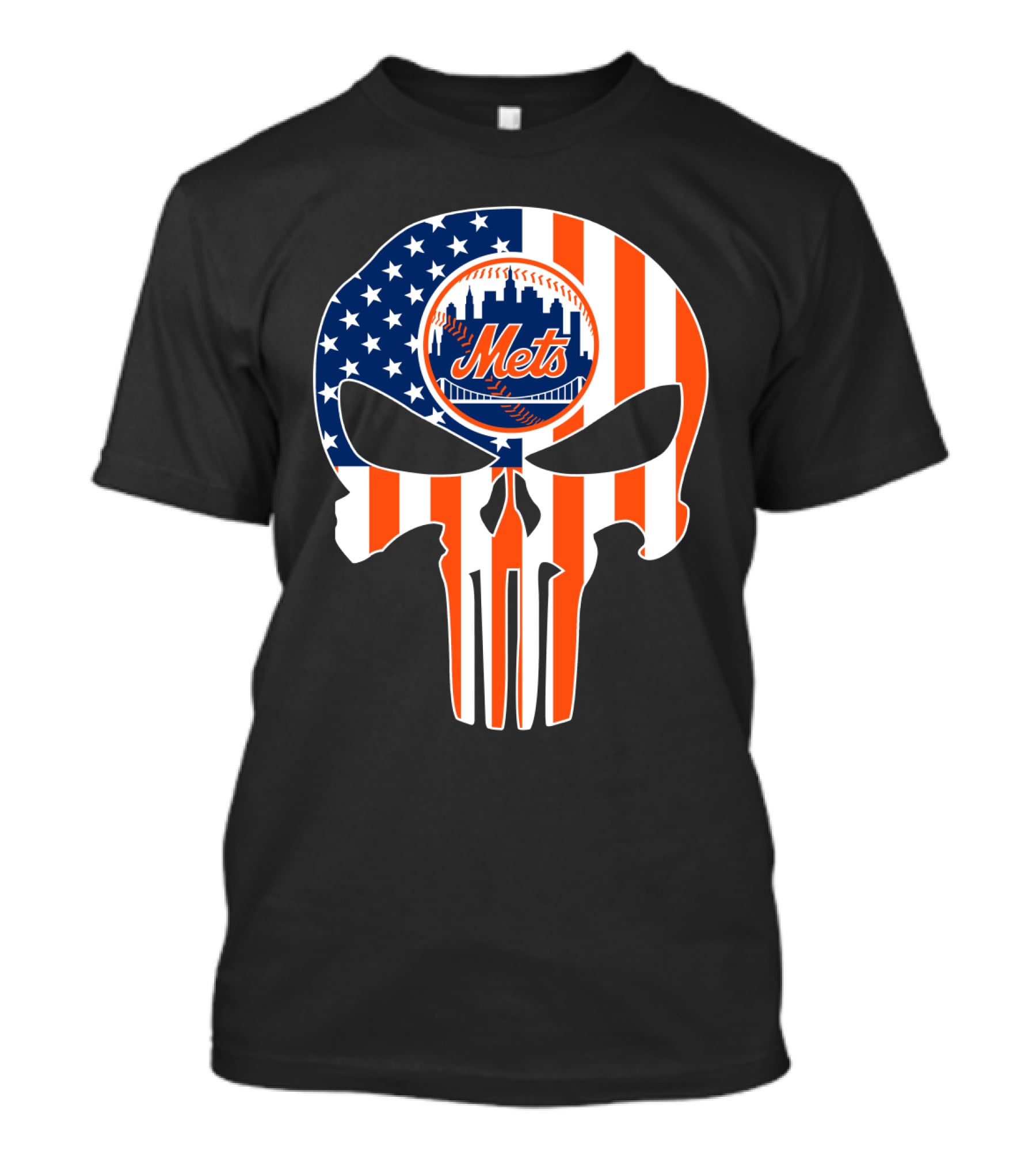 New York Mets American Flag Skull T-Shirt