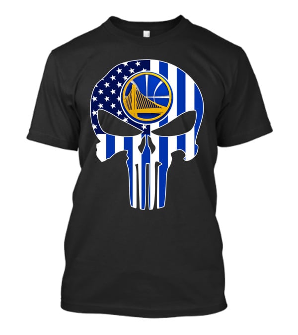 Golden State Warriors Skull Blue American Flag T-Shirt