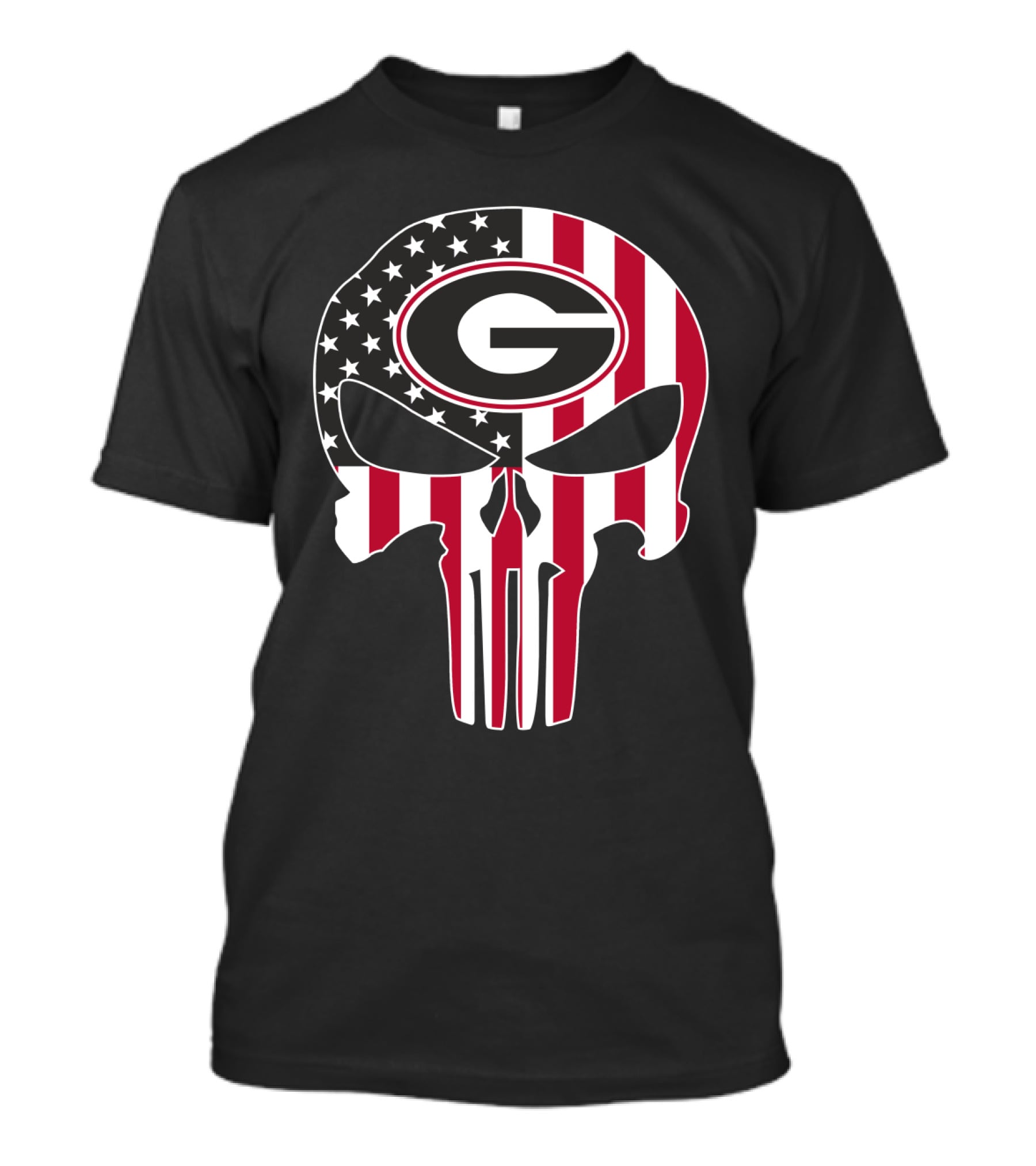 Georgia Bulldogs American Flag Skull T-Shirt
