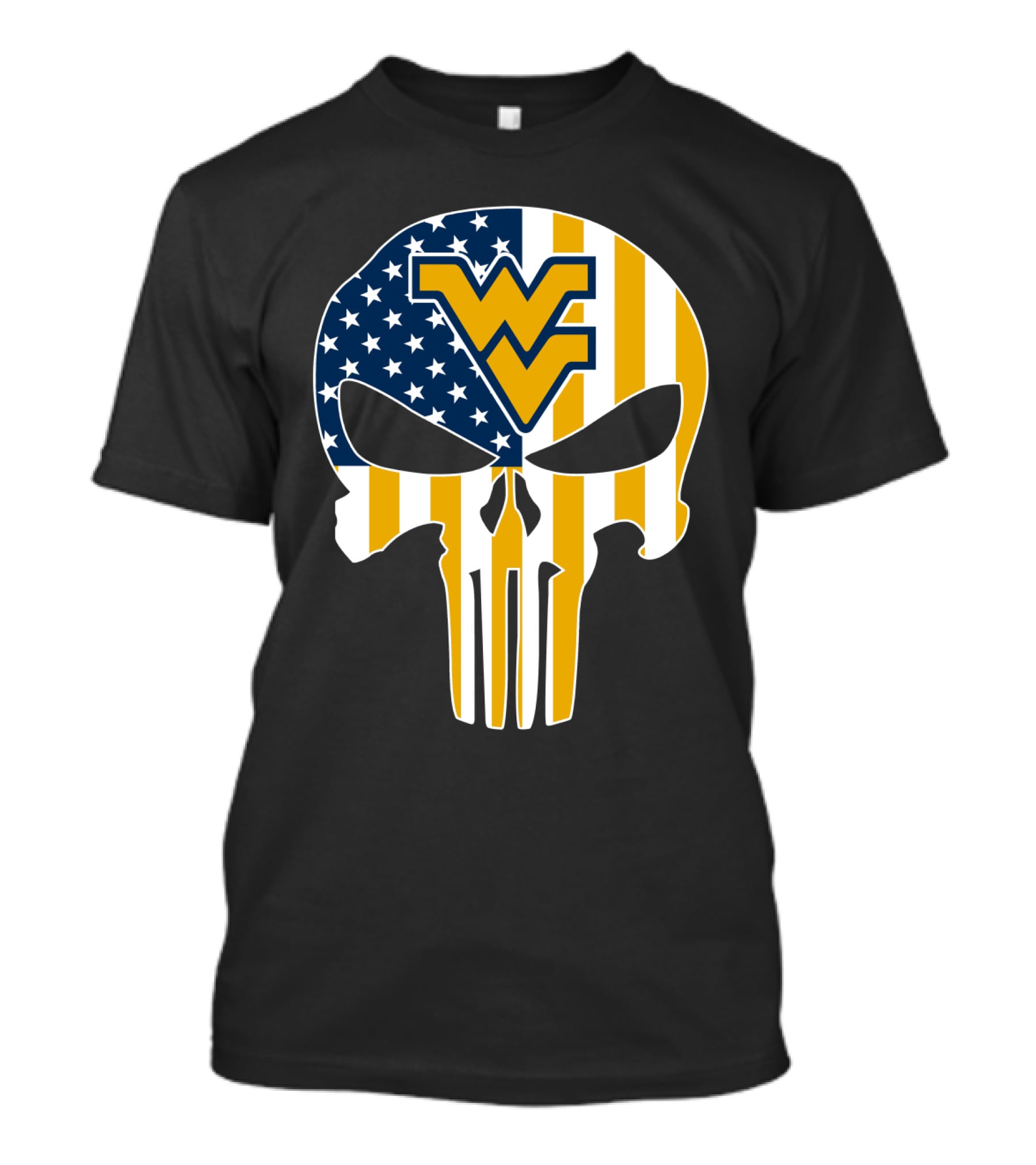 Wv American Flag Punisher Style West Virginia Mountaineers T-Shirt