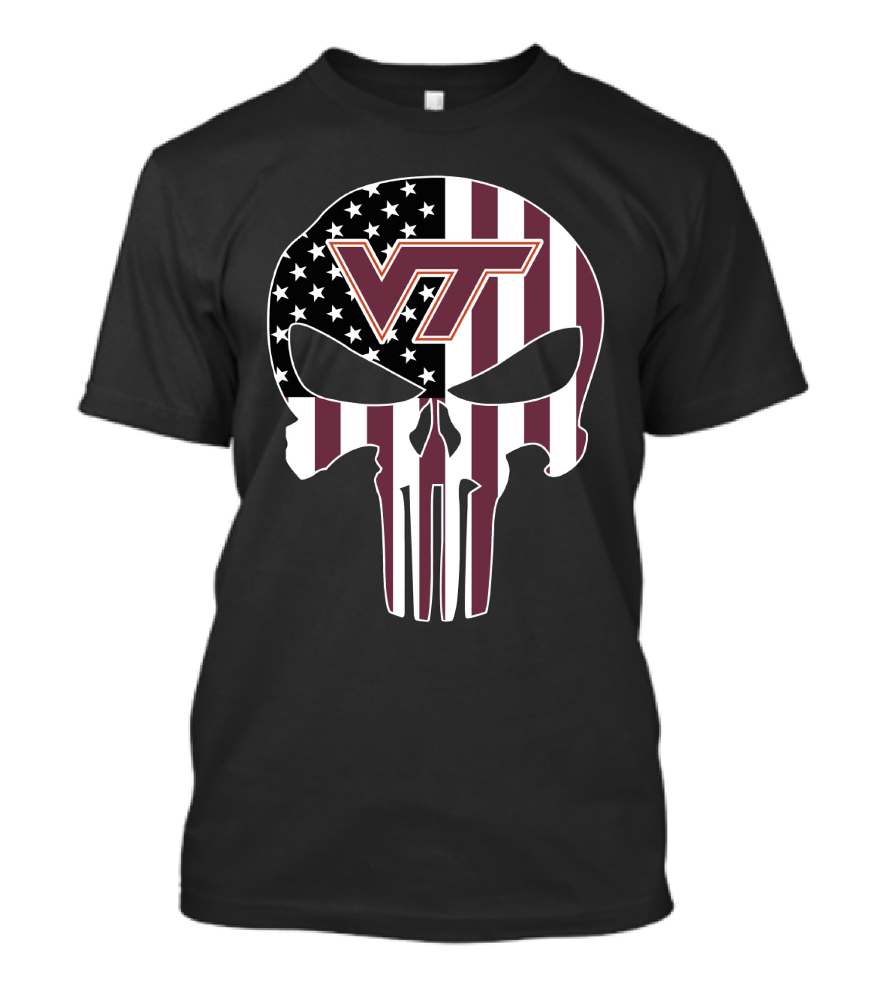 Virginia Tech Hokies Vt American Flag Skull T-Shirt