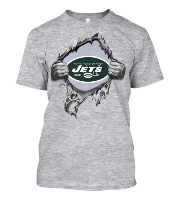 Jets Logo Behind Tearing Hands Revealing New York Football Team Symbol T-Shirt