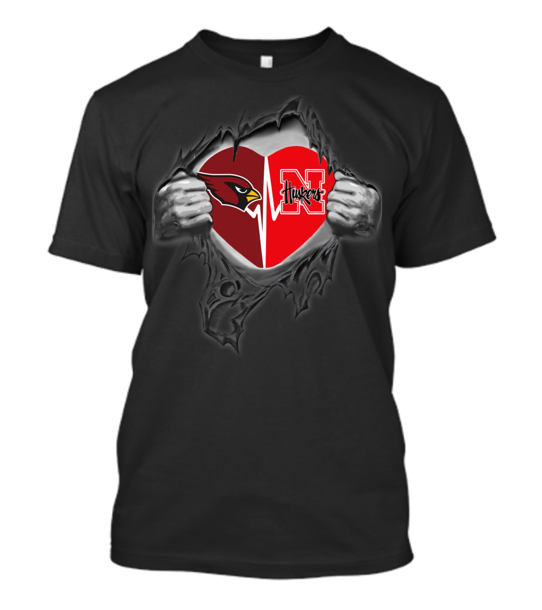 Cardinals Heart With Nebraska Huskers T-Shirt