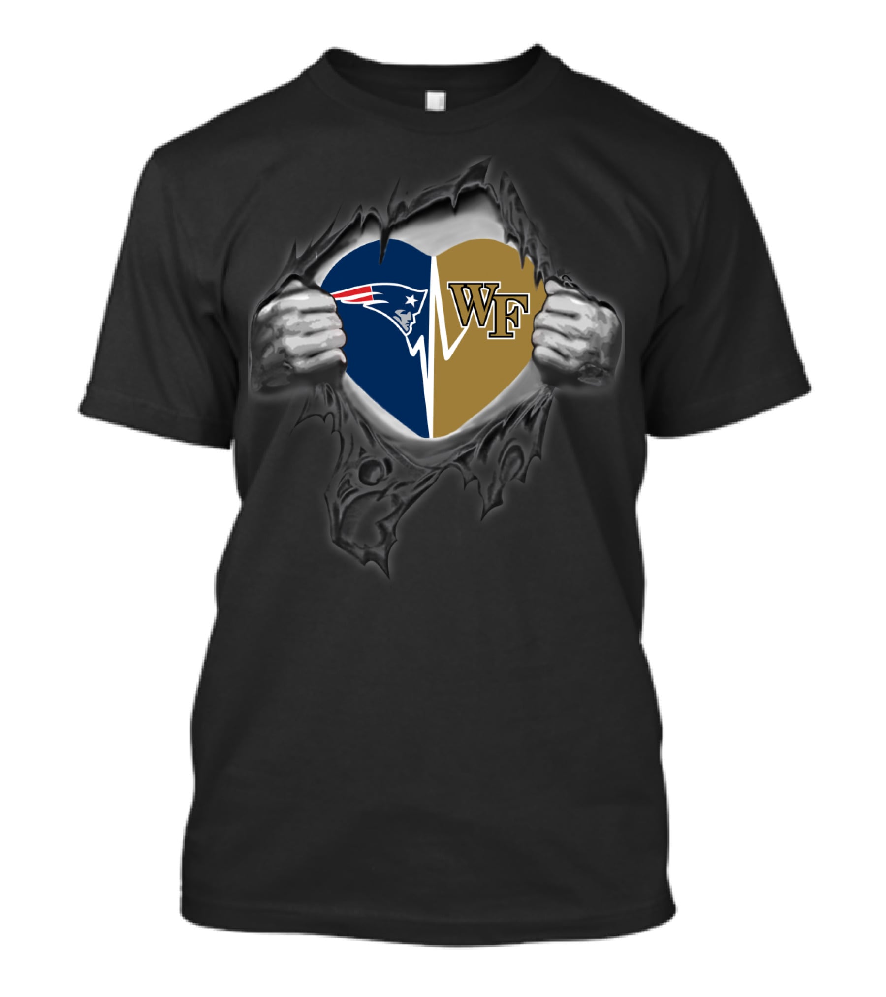 Patriots Wake Forest Heart Design Patriots Logo Wf Rip T-Shirt