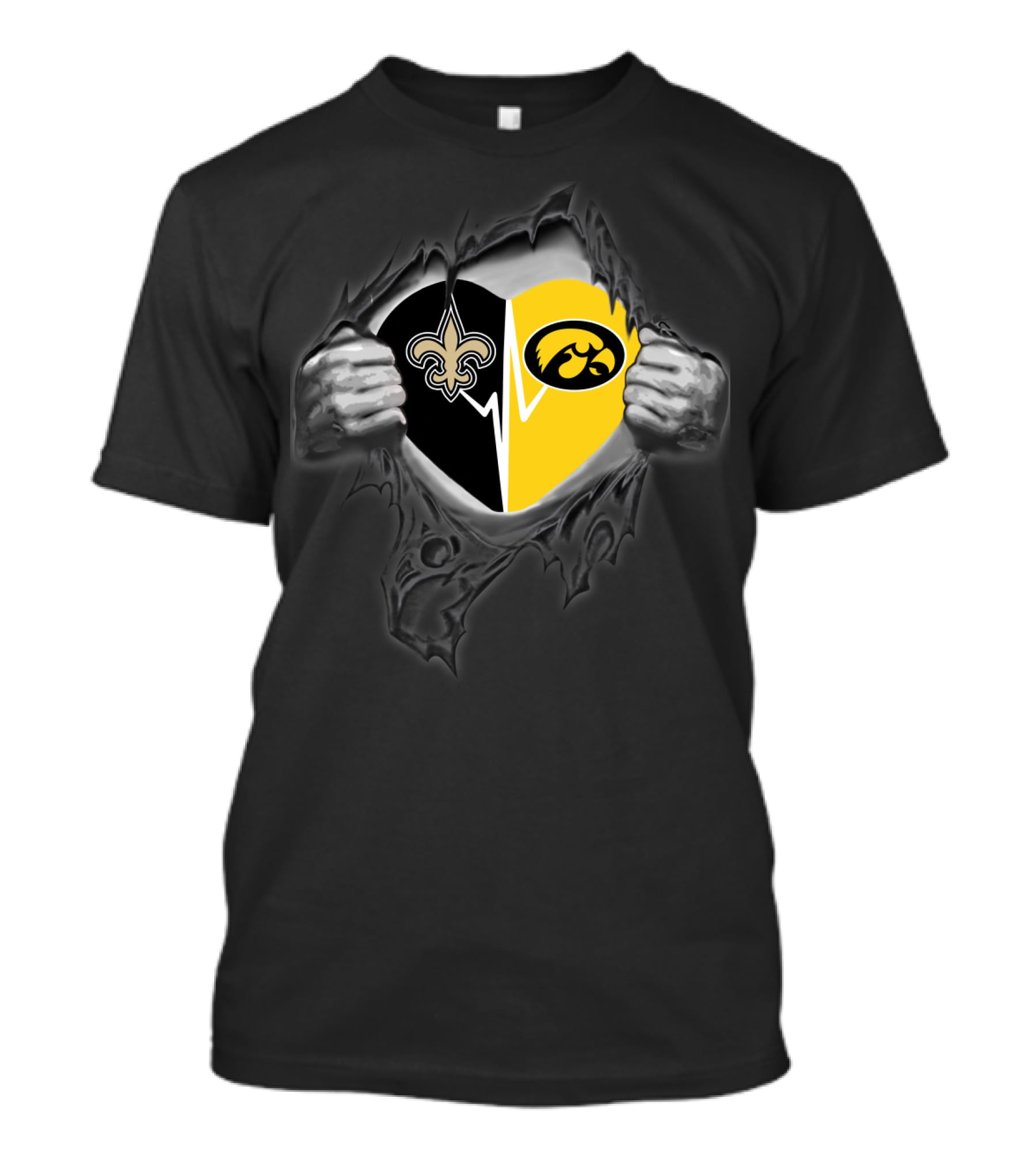 New Orleans Saints Iowa Hawkeyes Heart Logo Fusion T-Shirt