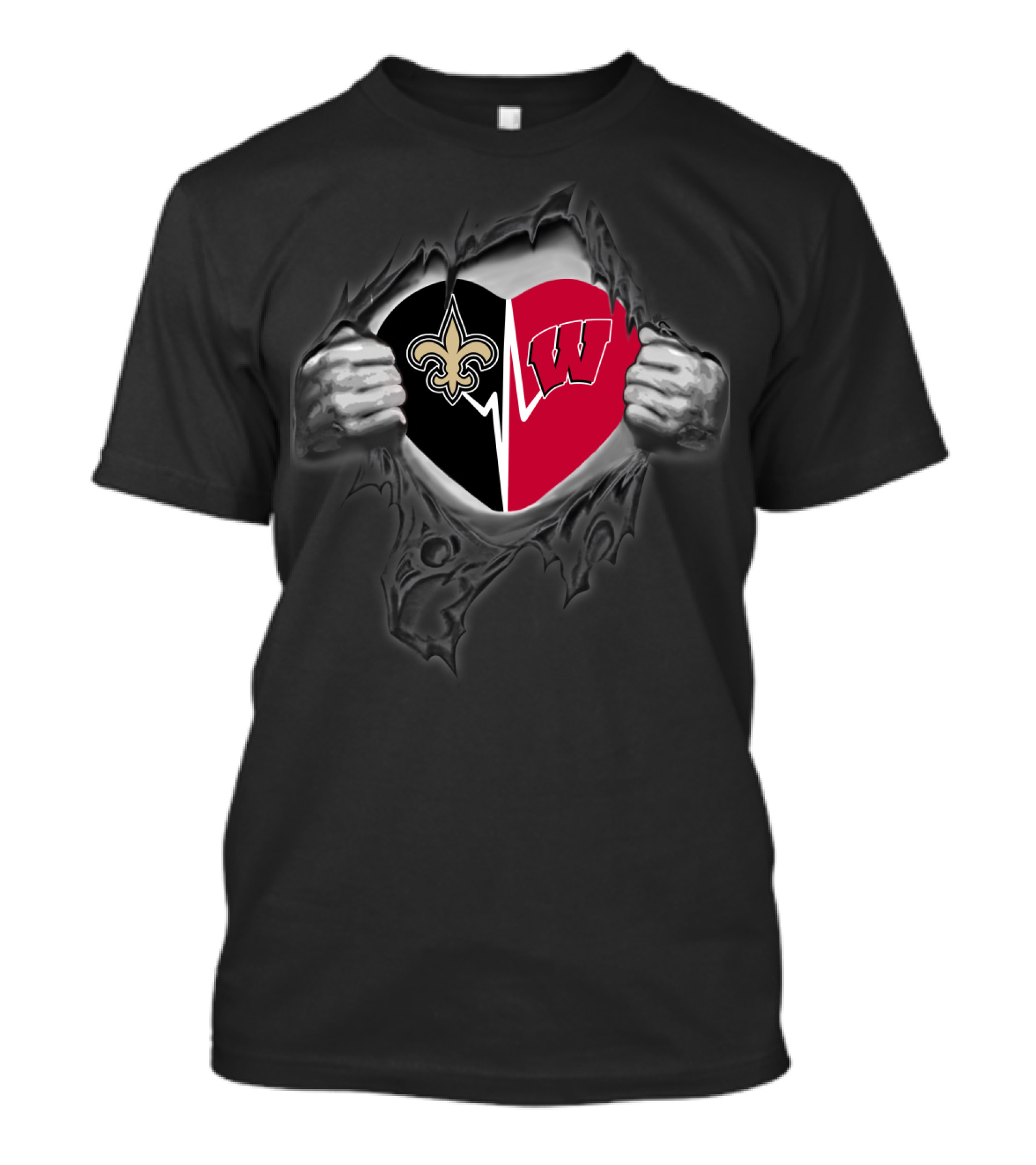 New Orleans Saints And Wisconsin Badgers Heart T-Shirt