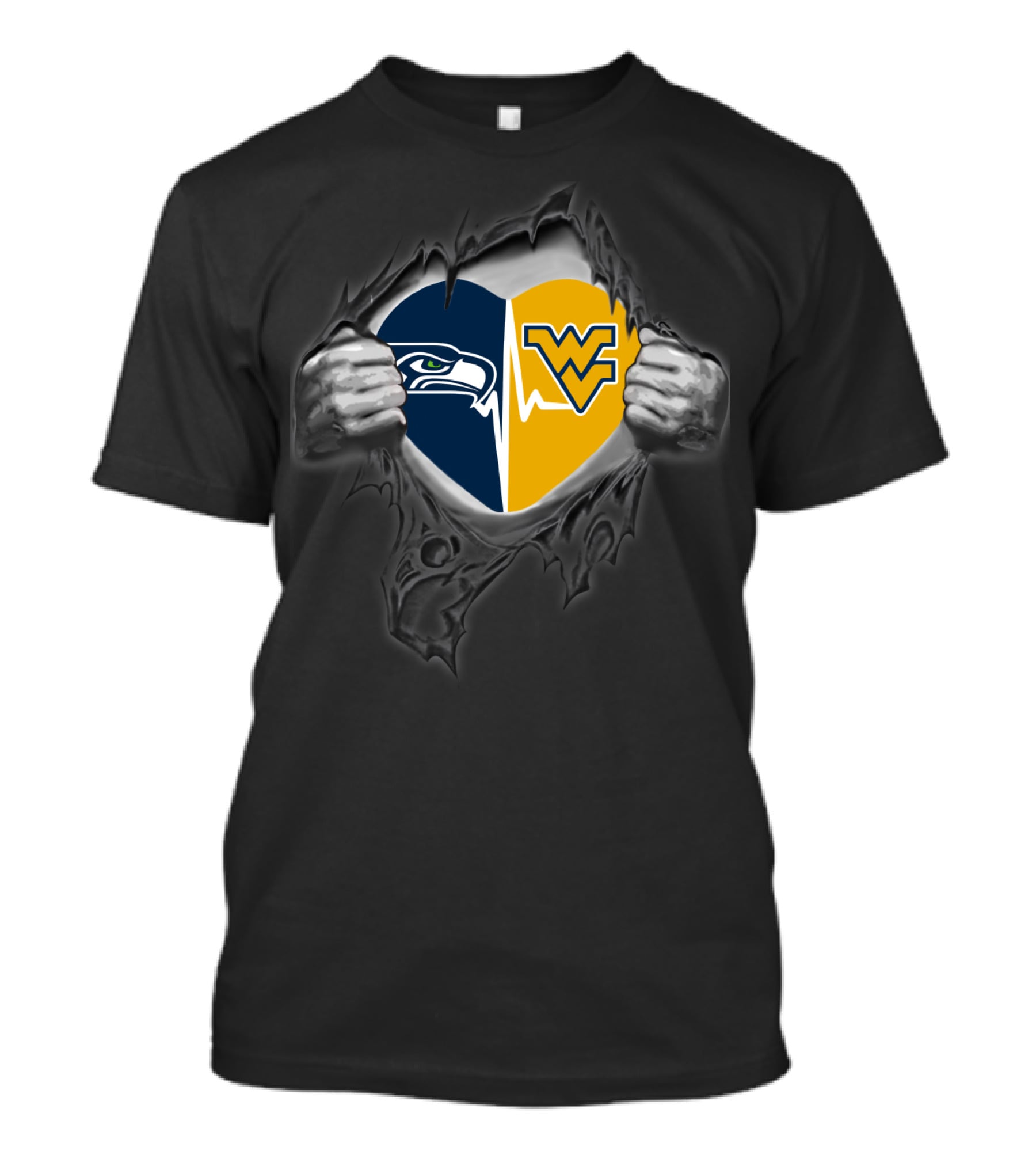 Seahawks West Virginia Mountaineers Heart Logo Fusion T-Shirt