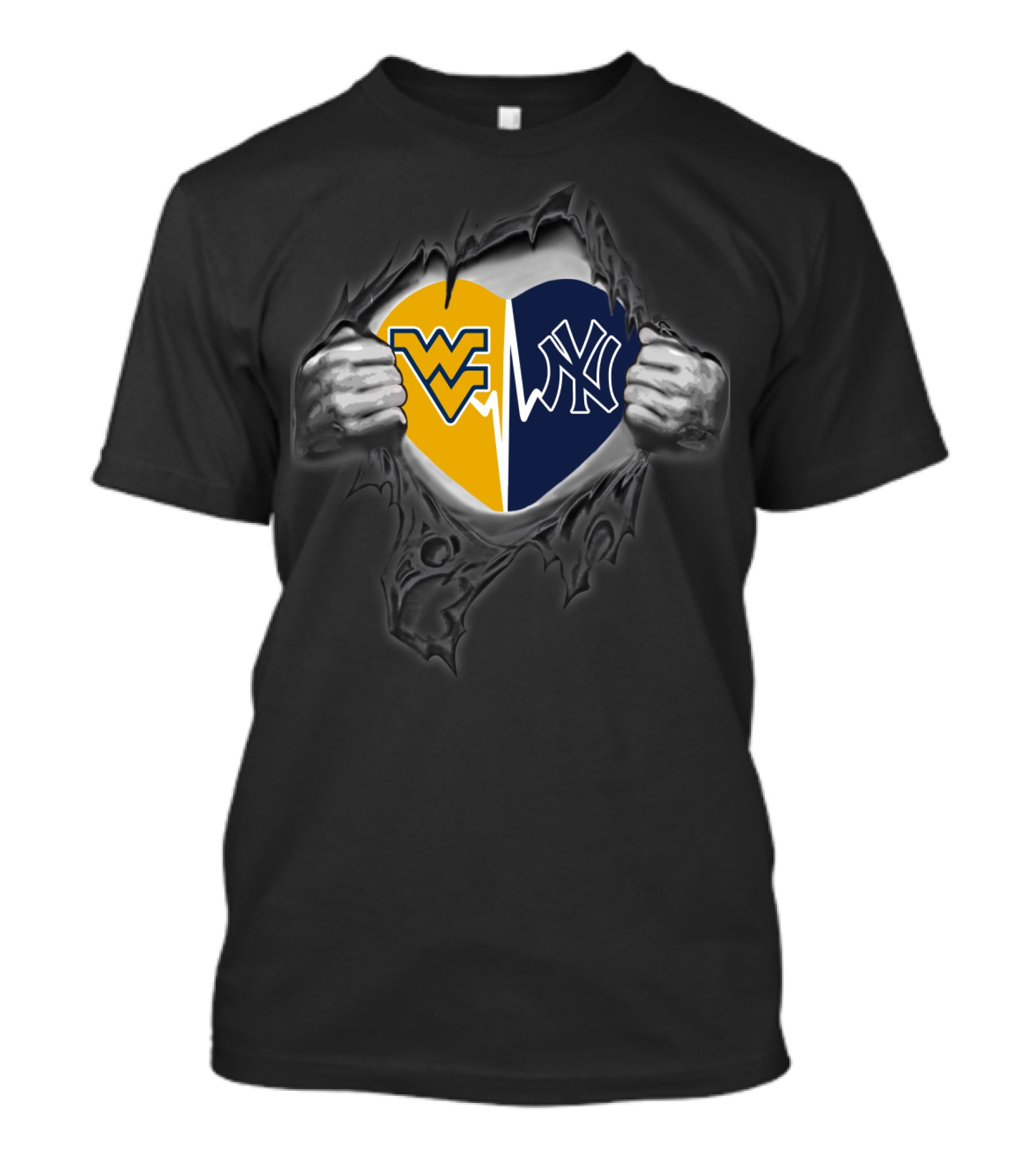 West Virginia Mountaineers Yankees Heart Logo Fusion T-Shirt