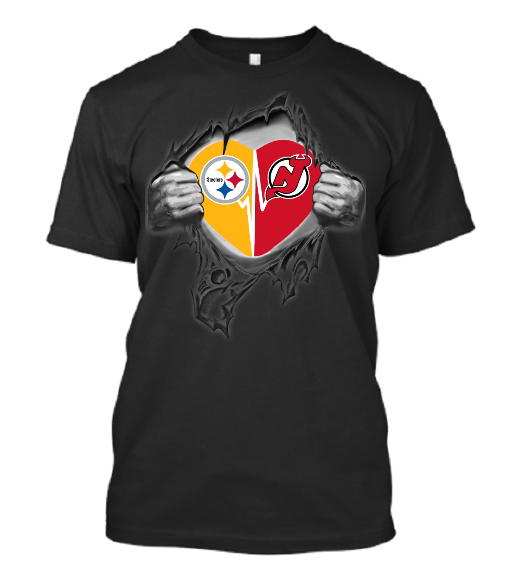 Steelers New Jersey Devils Heart Logo Fan Tribute T-Shirt