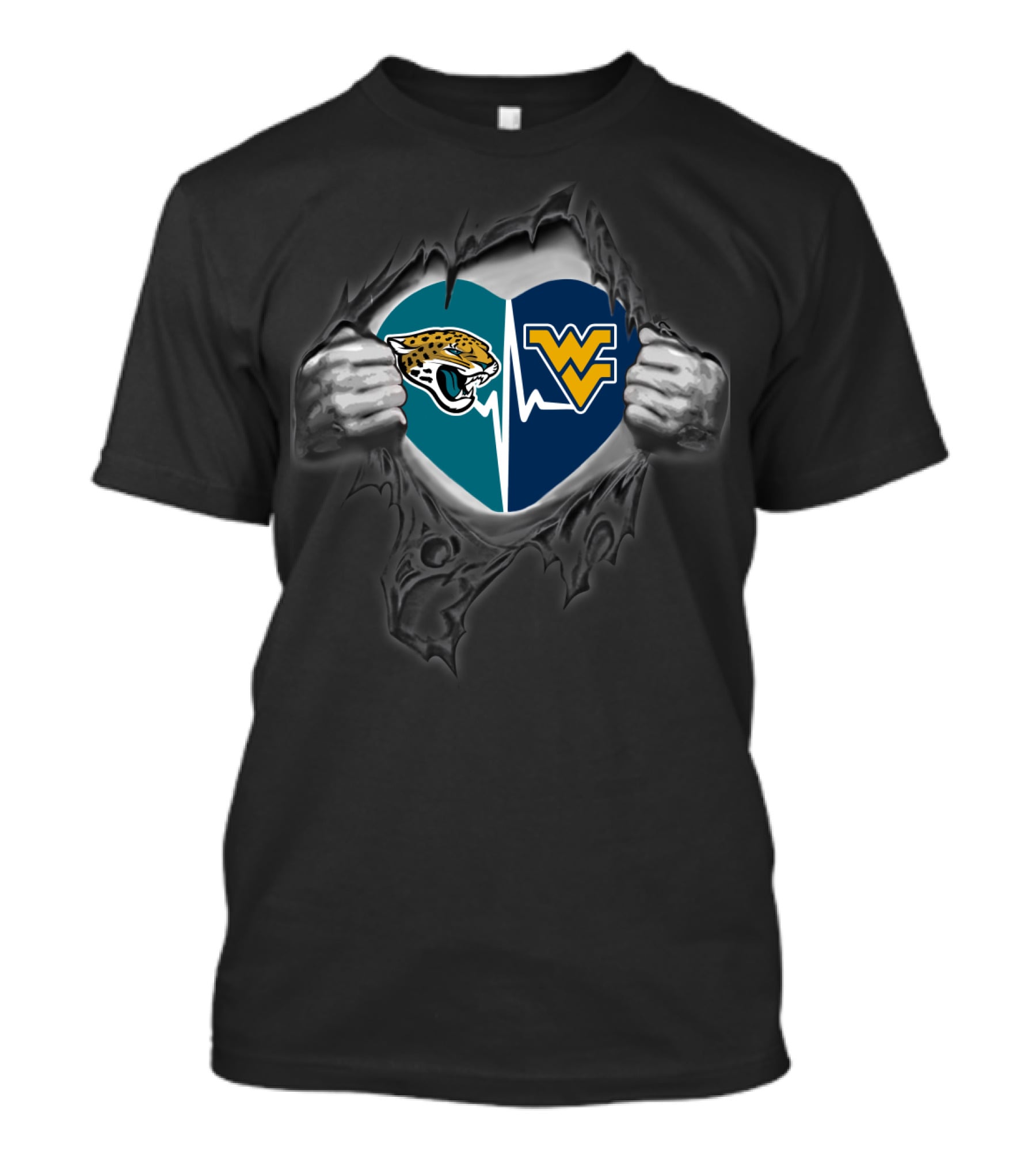 Jaguars Heart West Virginia Mountaineers Logo T-Shirt