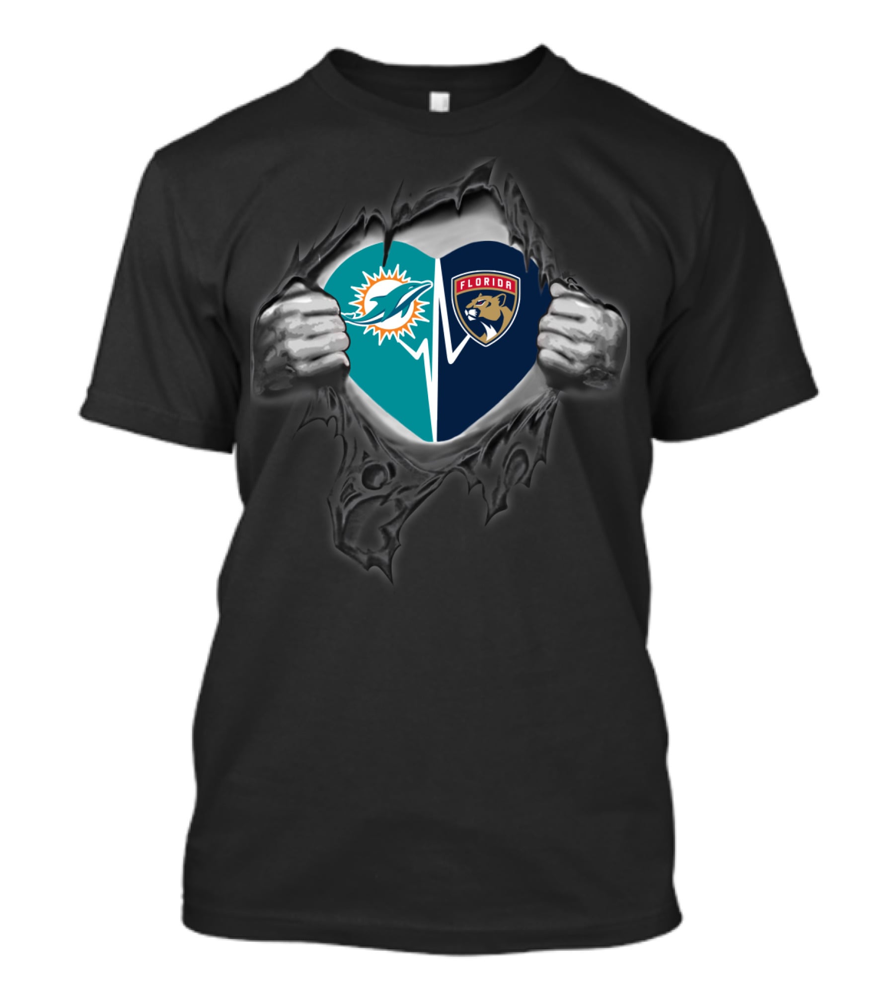 Miami Dolphins Heart Florida Panthers Fan Tearing Revealed T-Shirt